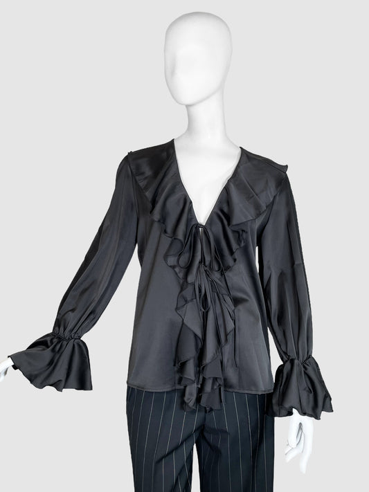 Vicolo Satin Blouse with Ruffles - Size M
