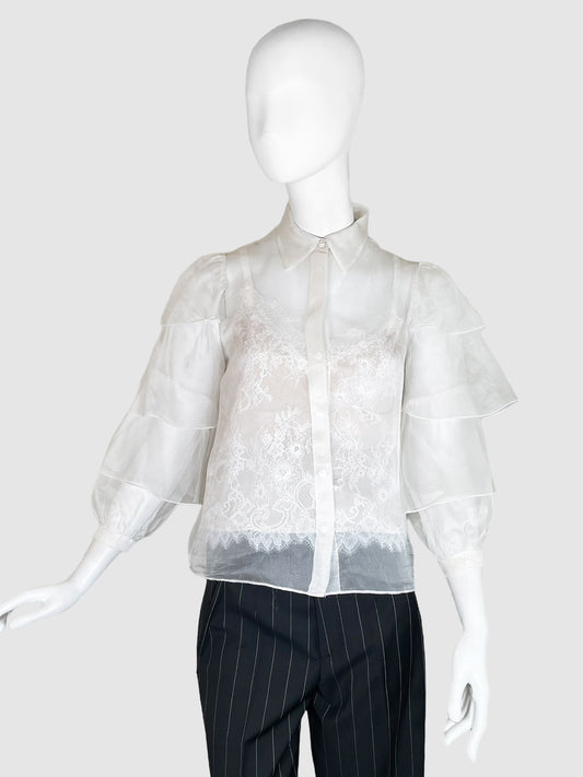 Alice + Olivia Button-Up Organza Blouse with Lace Cami - Size XS
