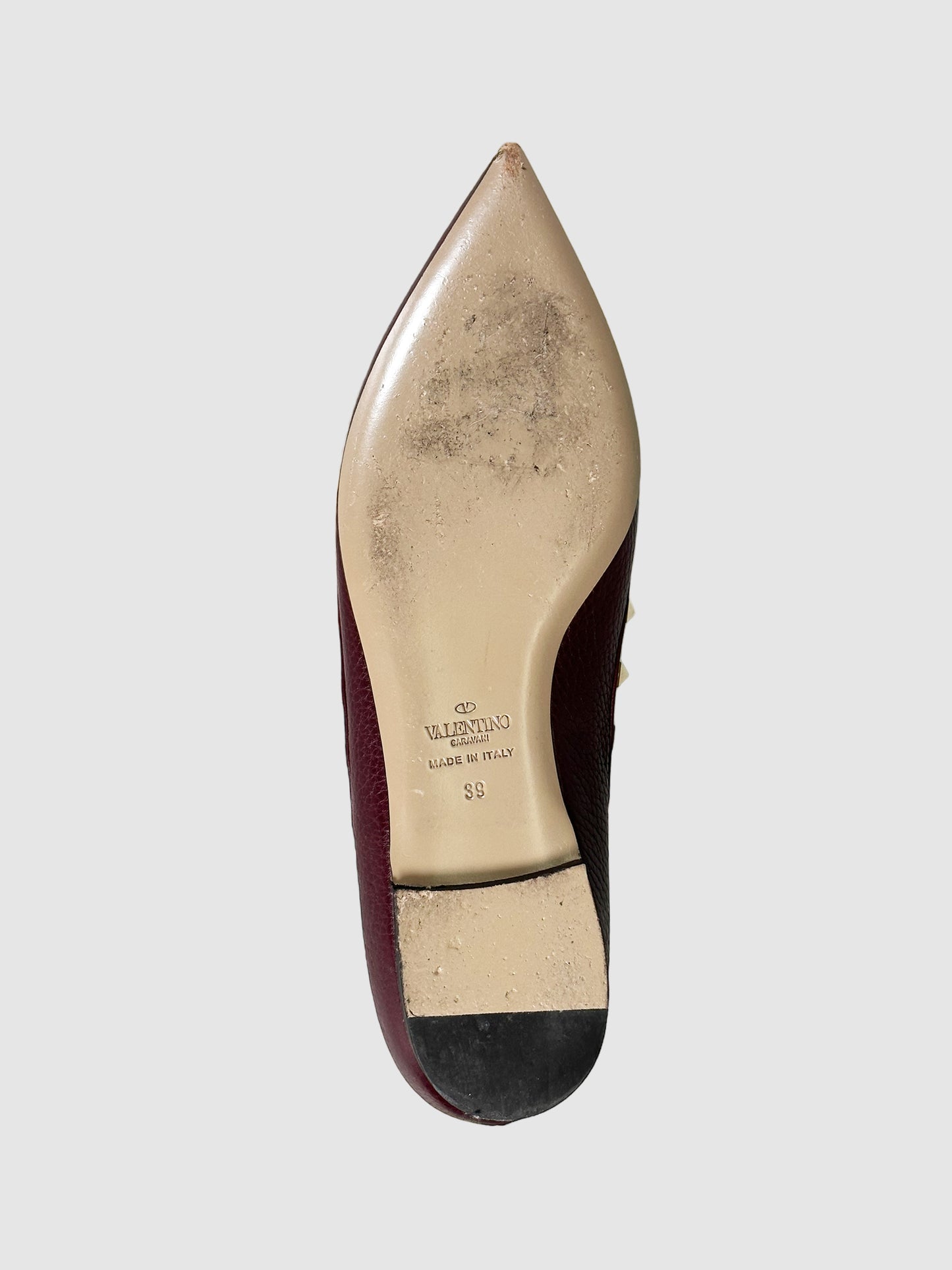 Valentino Rockstud Accents Leather Ballet Flats - Size 39
