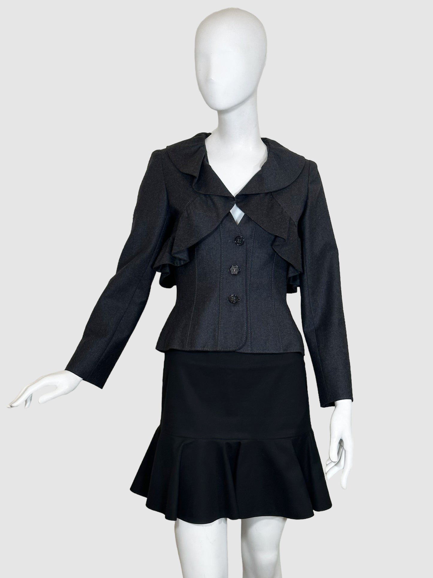 Valentino Single-Breasted Ruffled Blazer - Size 8