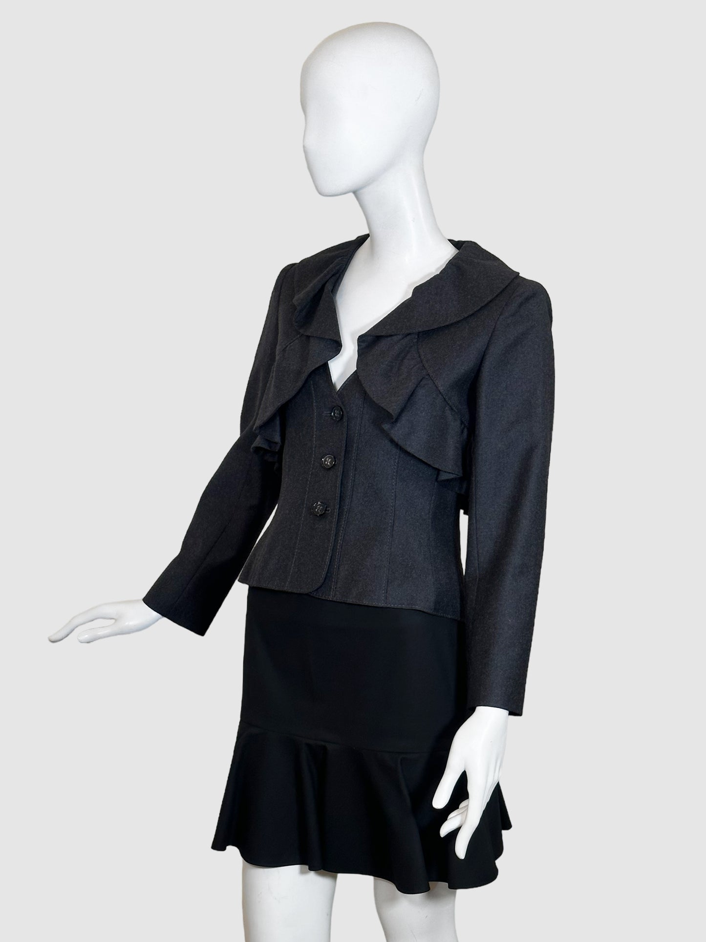 Valentino Single-Breasted Ruffled Blazer - Size 8