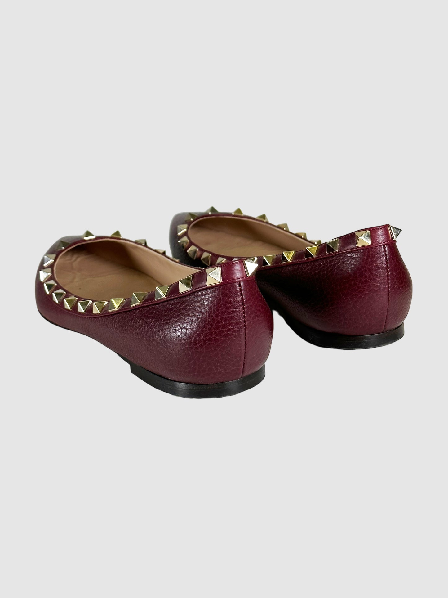 Valentino Rockstud Accents Leather Ballet Flats - Size 39