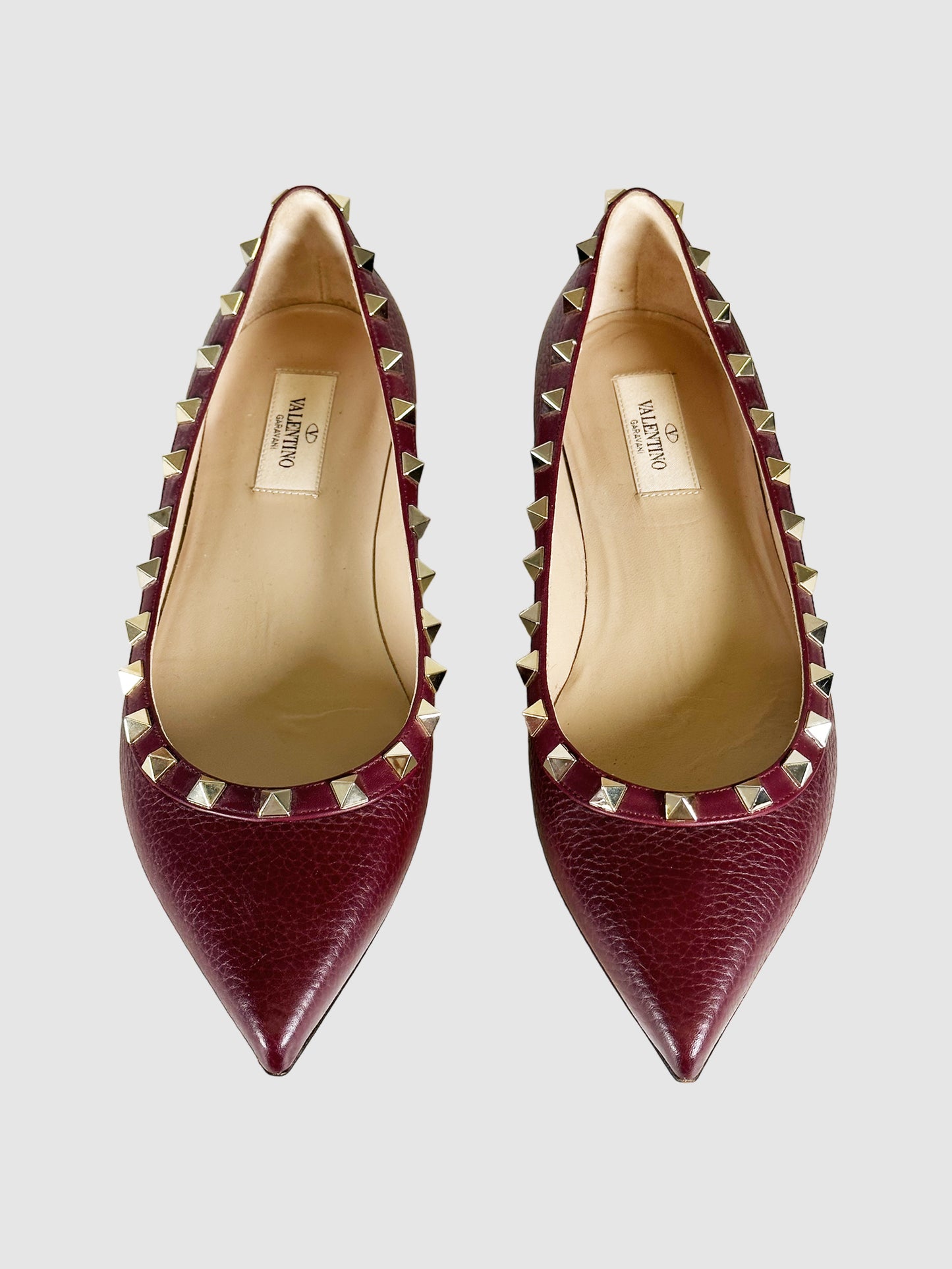 Valentino Rockstud Accents Leather Ballet Flats - Size 39