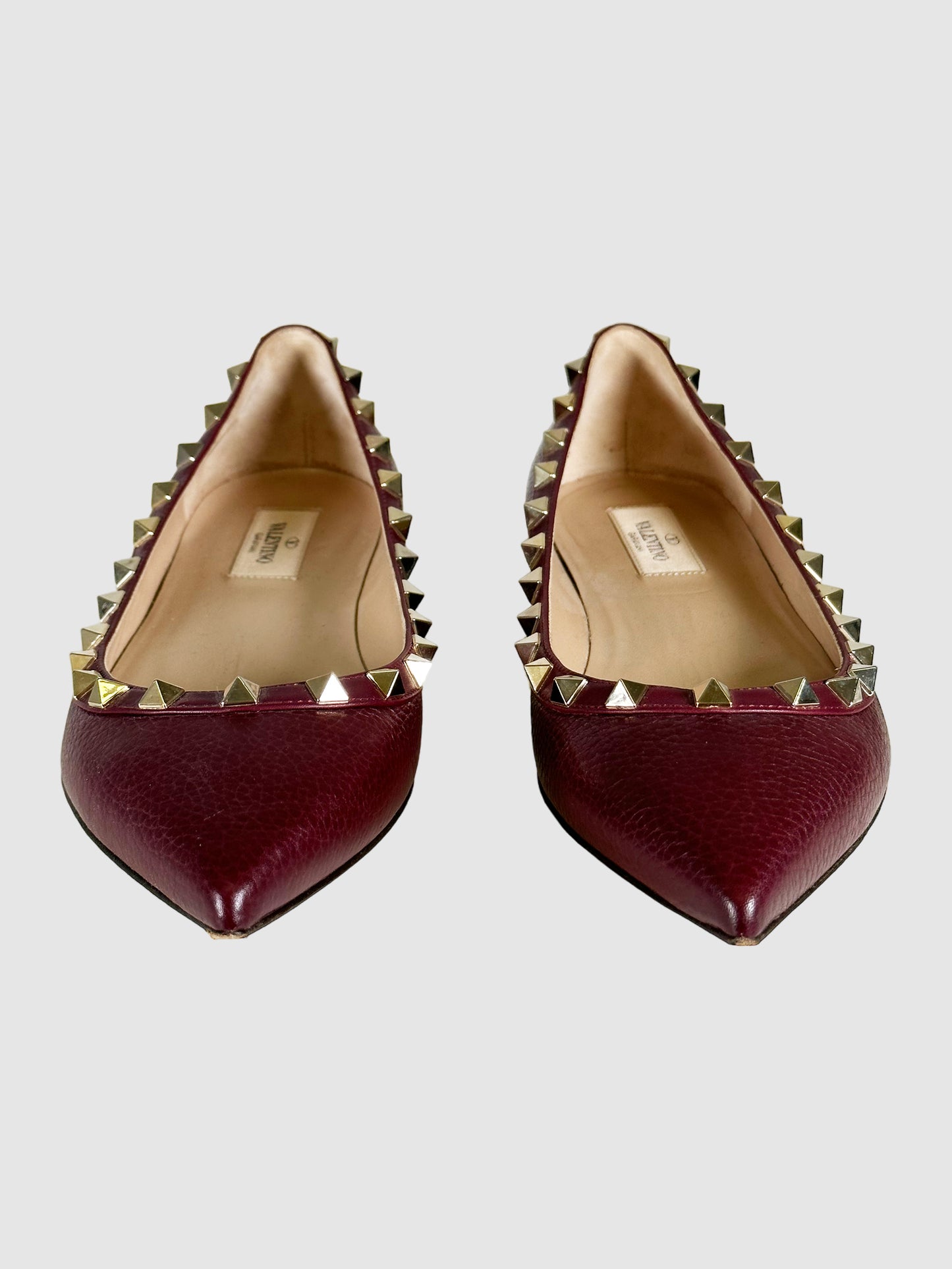 Valentino Rockstud Accents Leather Ballet Flats - Size 39