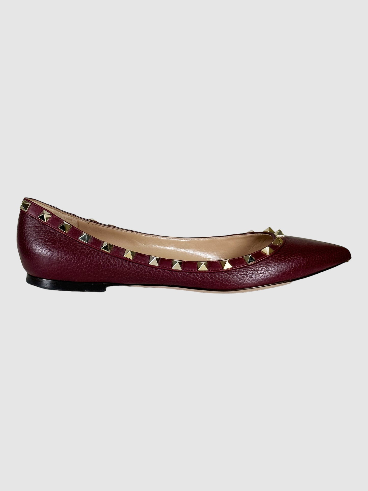 Valentino Rockstud Accents Leather Ballet Flats - Size 39