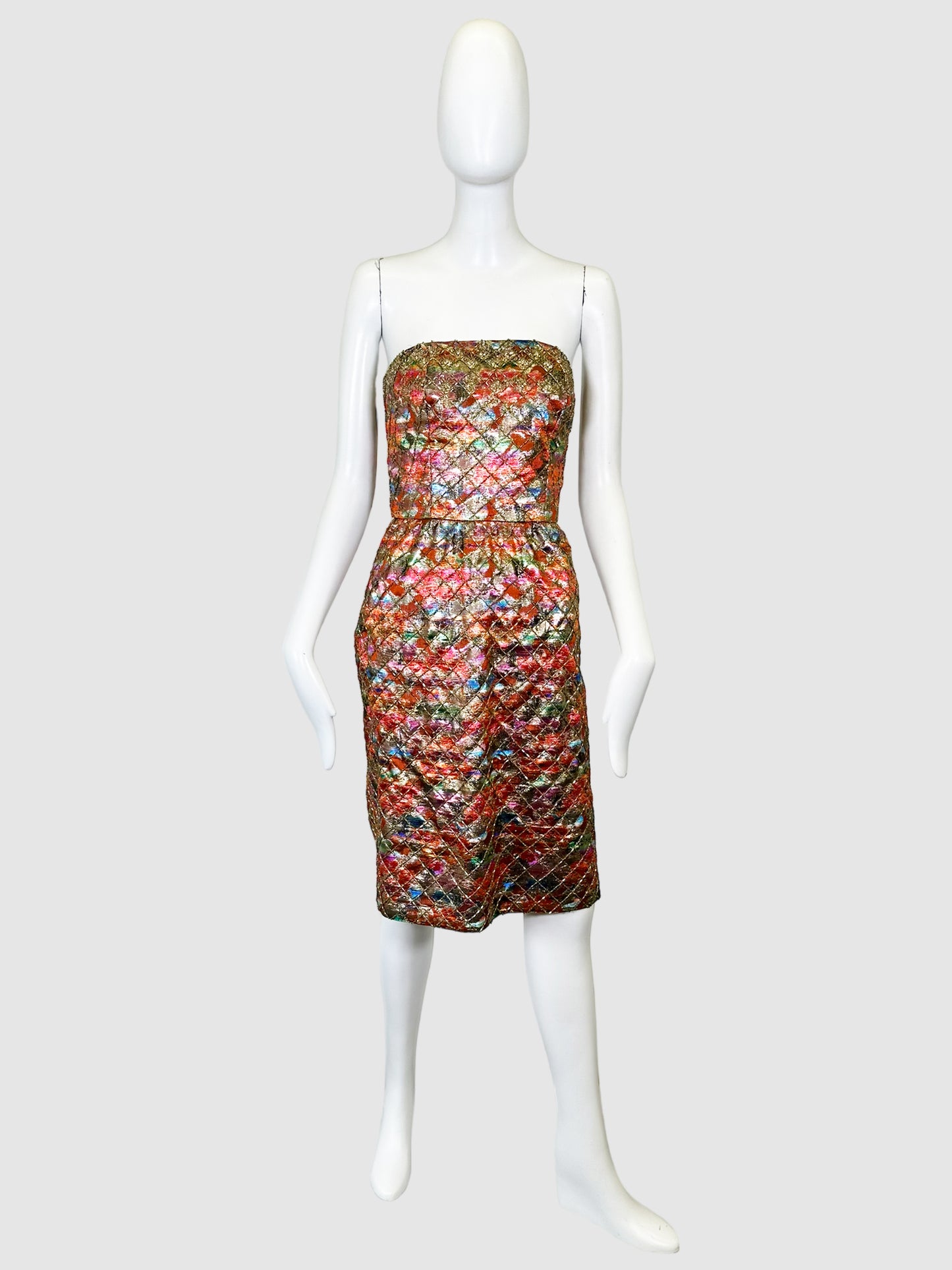 Strapless Beaded Patterned Dress - Size 6