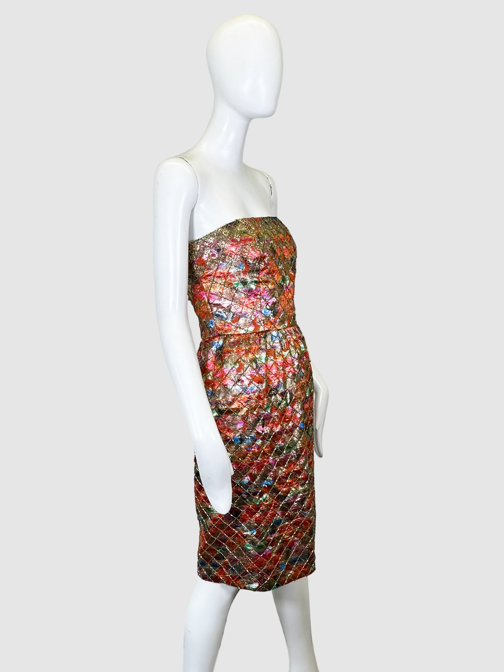 Strapless Beaded Patterned Dress - Size 6