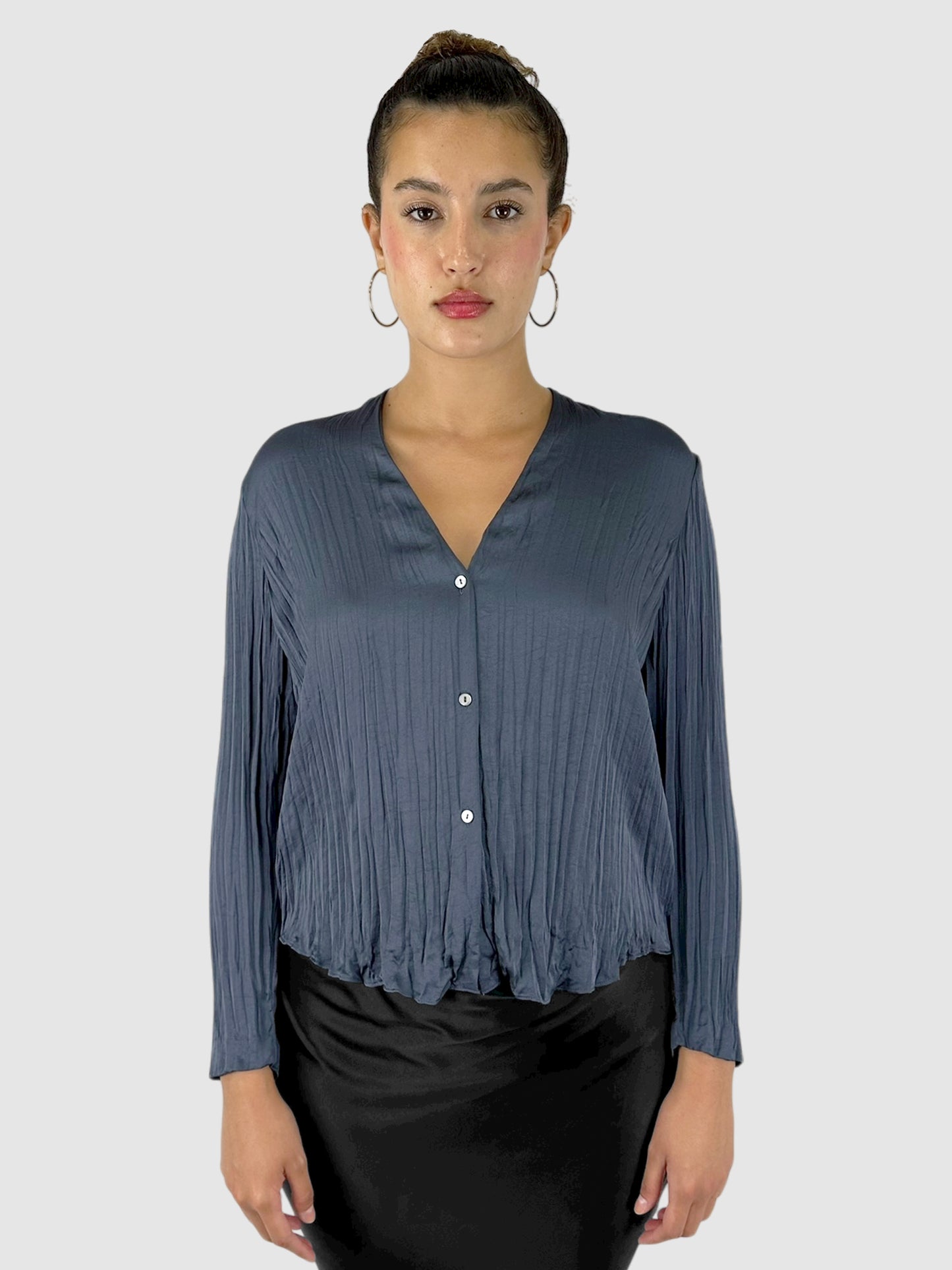 Plissé Button-Up Top