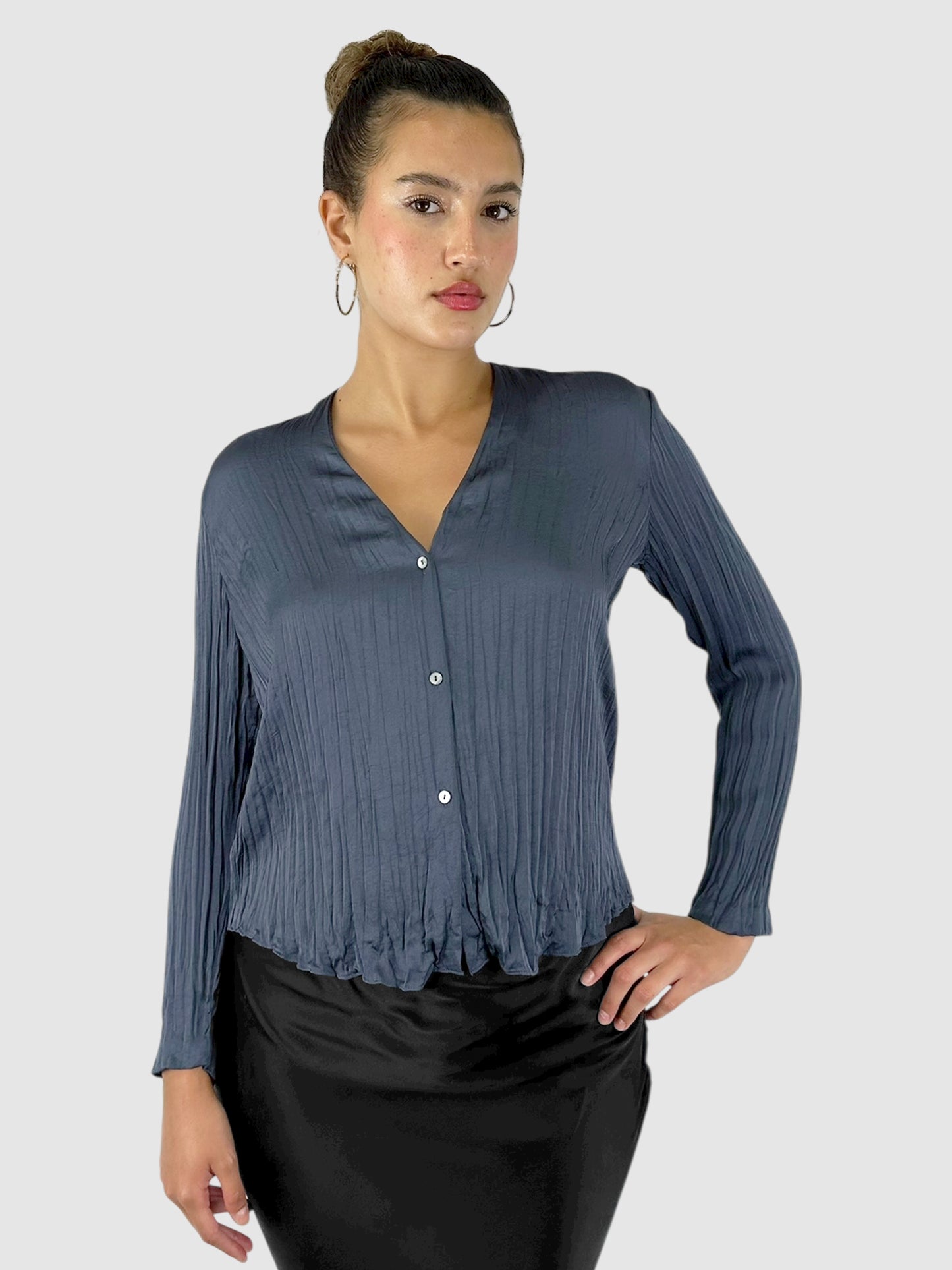 Plissé Button-Up Top
