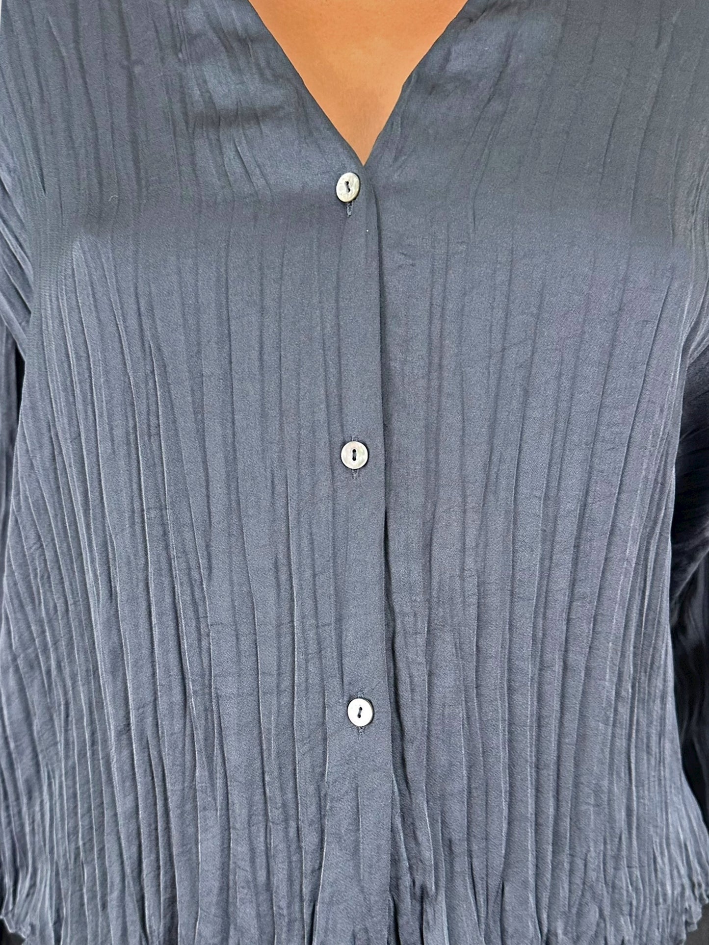 Plissé Button-Up Top