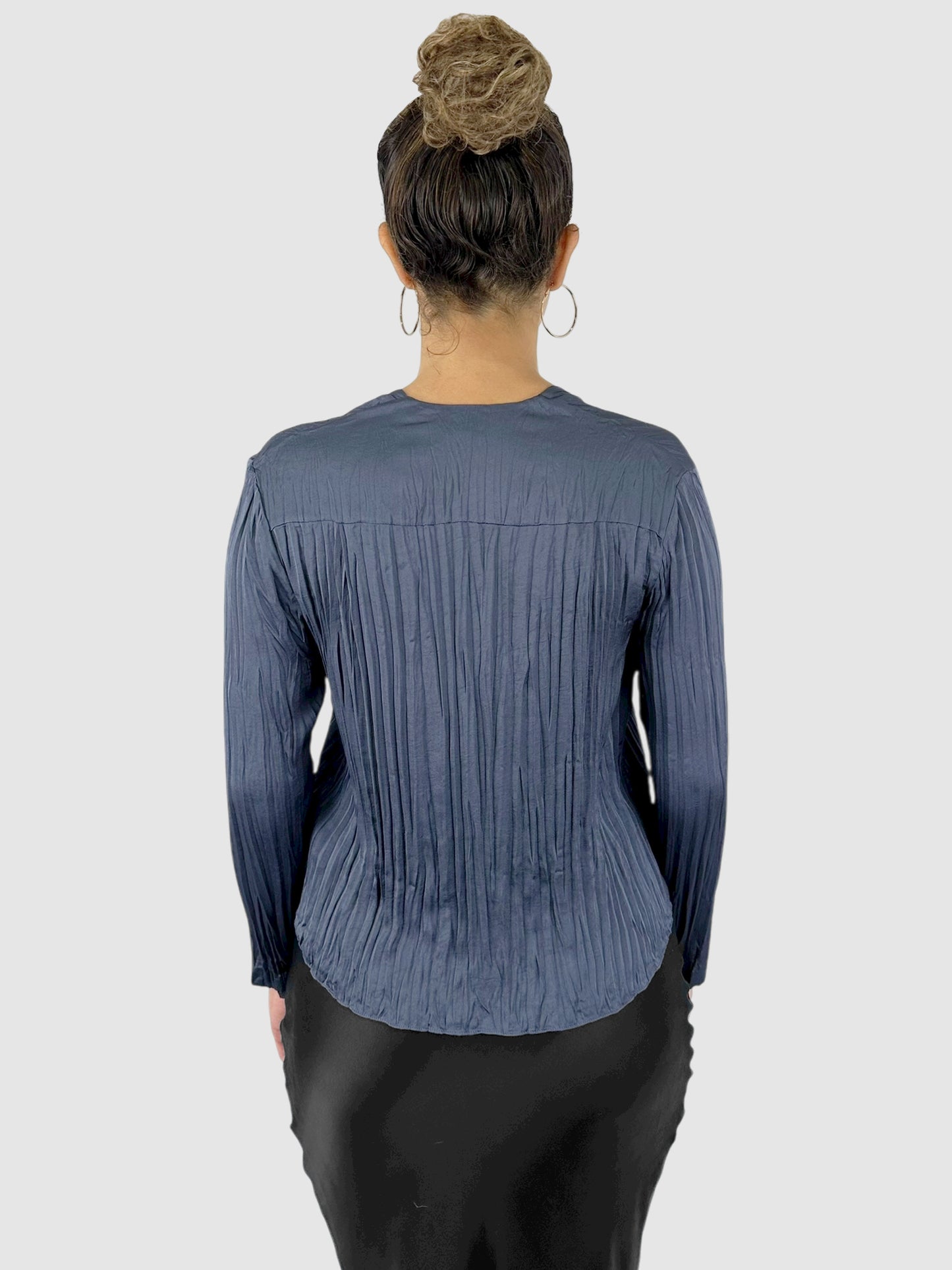 Plissé Button-Up Top