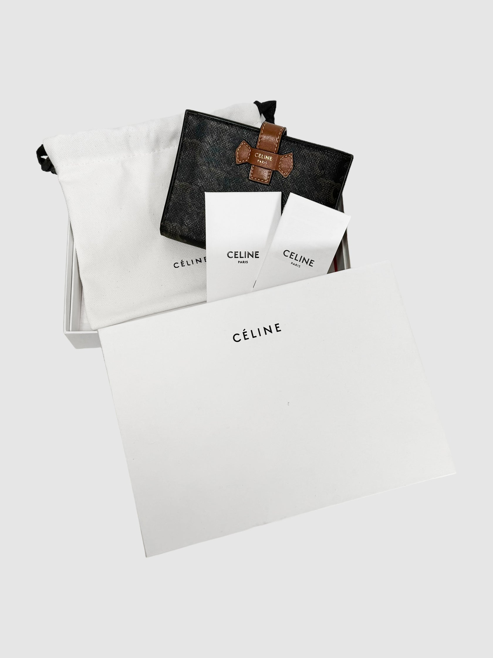Celine Triomphe Small Strap Wallet in Canvas and Leather Designer Luxury Resale Toronto Canada