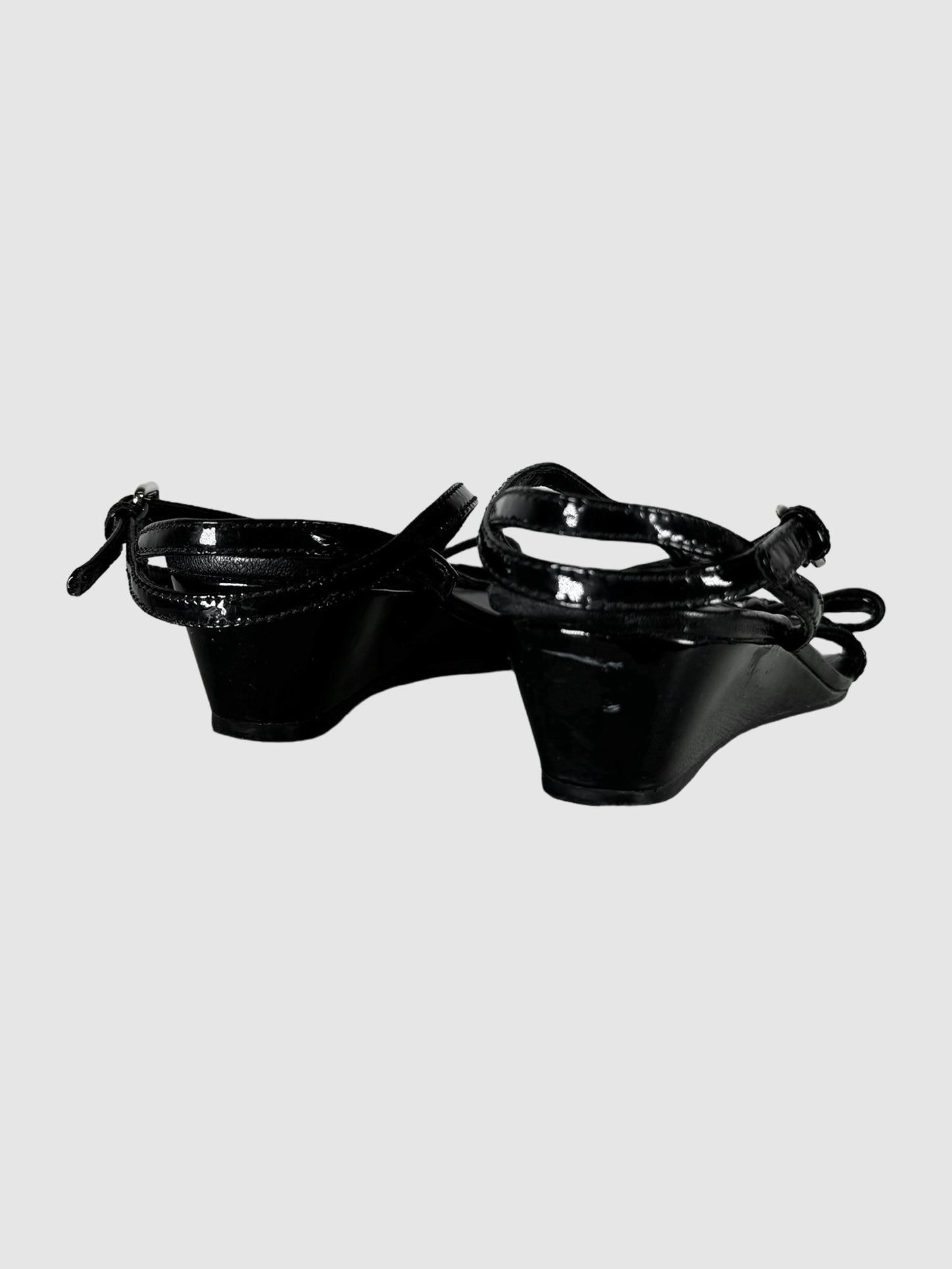Patent Leather Bow Strap Wedges - Size 6