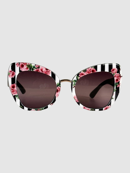 Oversized Floral and Stripe Frame Sunglasses