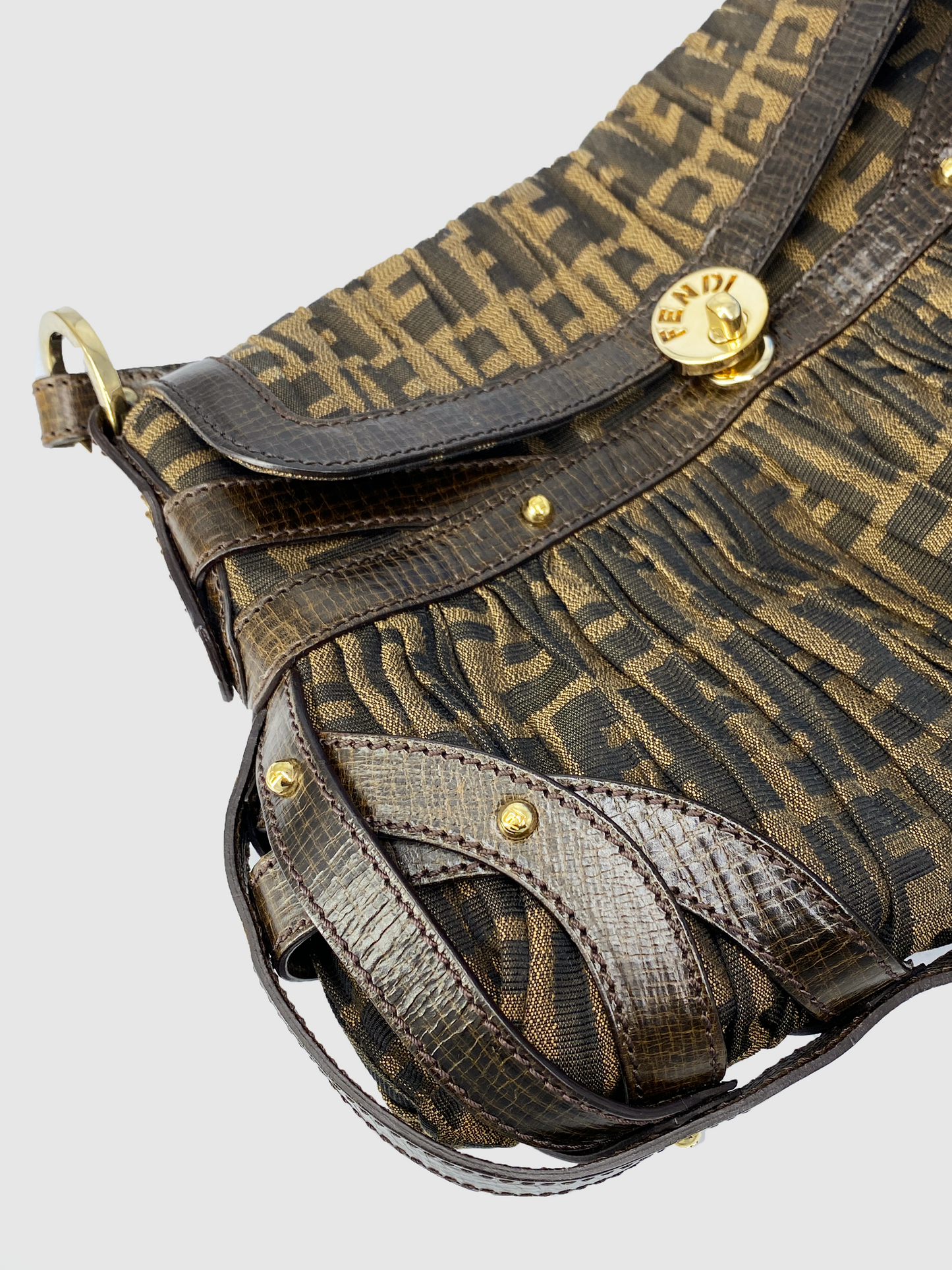 Fendi Brown Zucca Pleated Chef Shoulder Bag