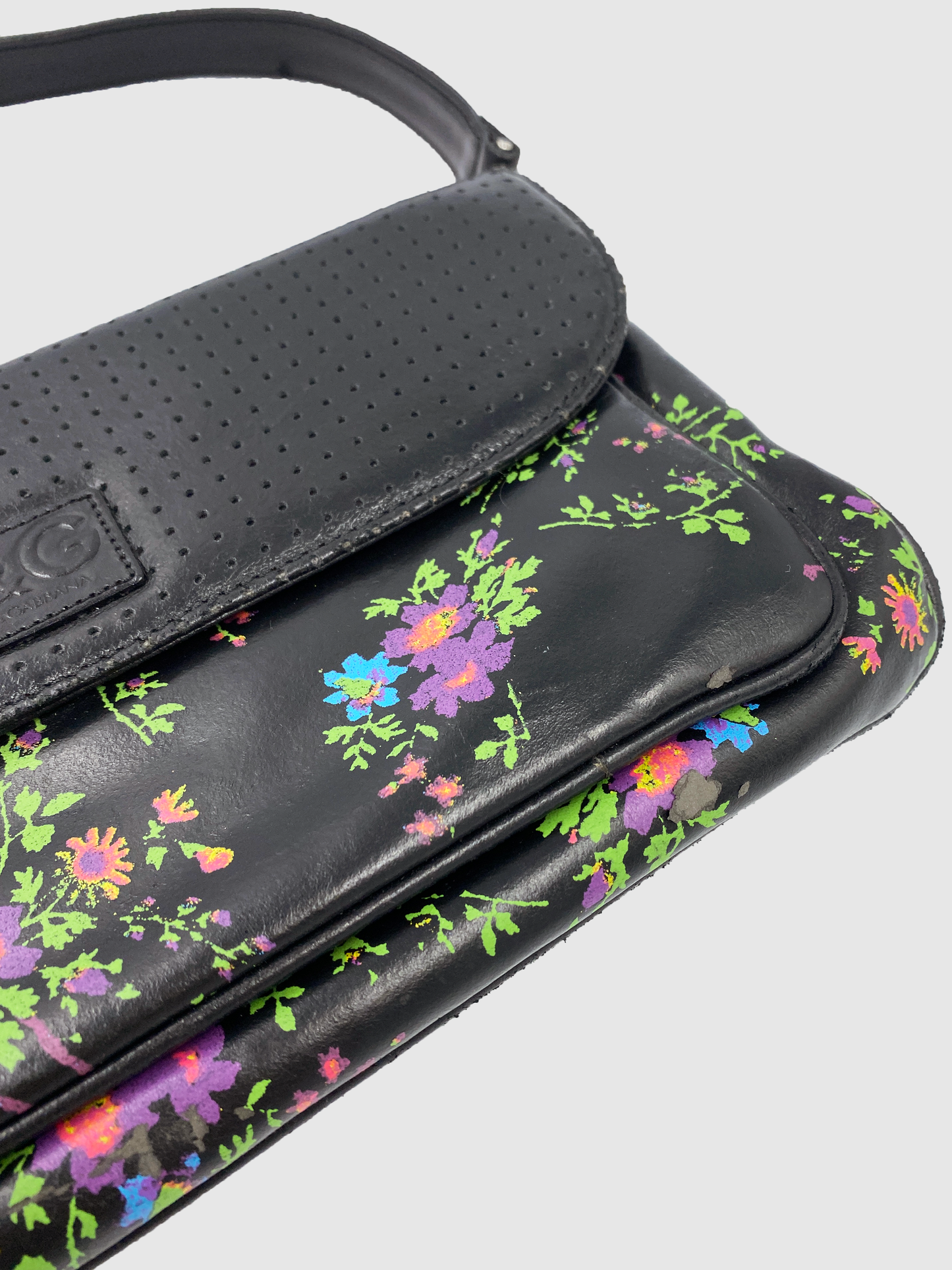 D&G Black with Flower Print Leather Shoulder Bag