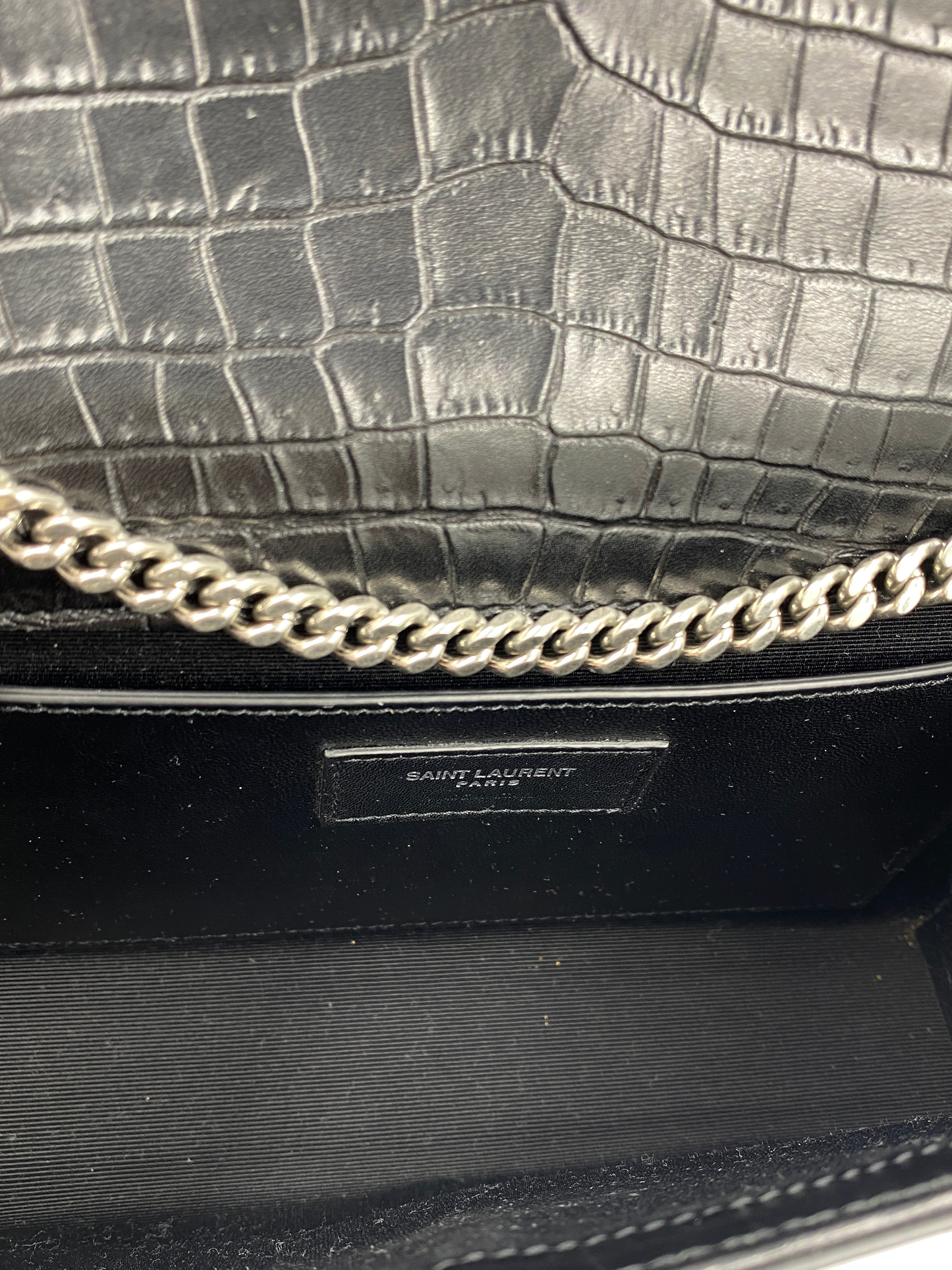 Saint Laurent Kate Croc-Embossed Leather Crossbody Chain Bag