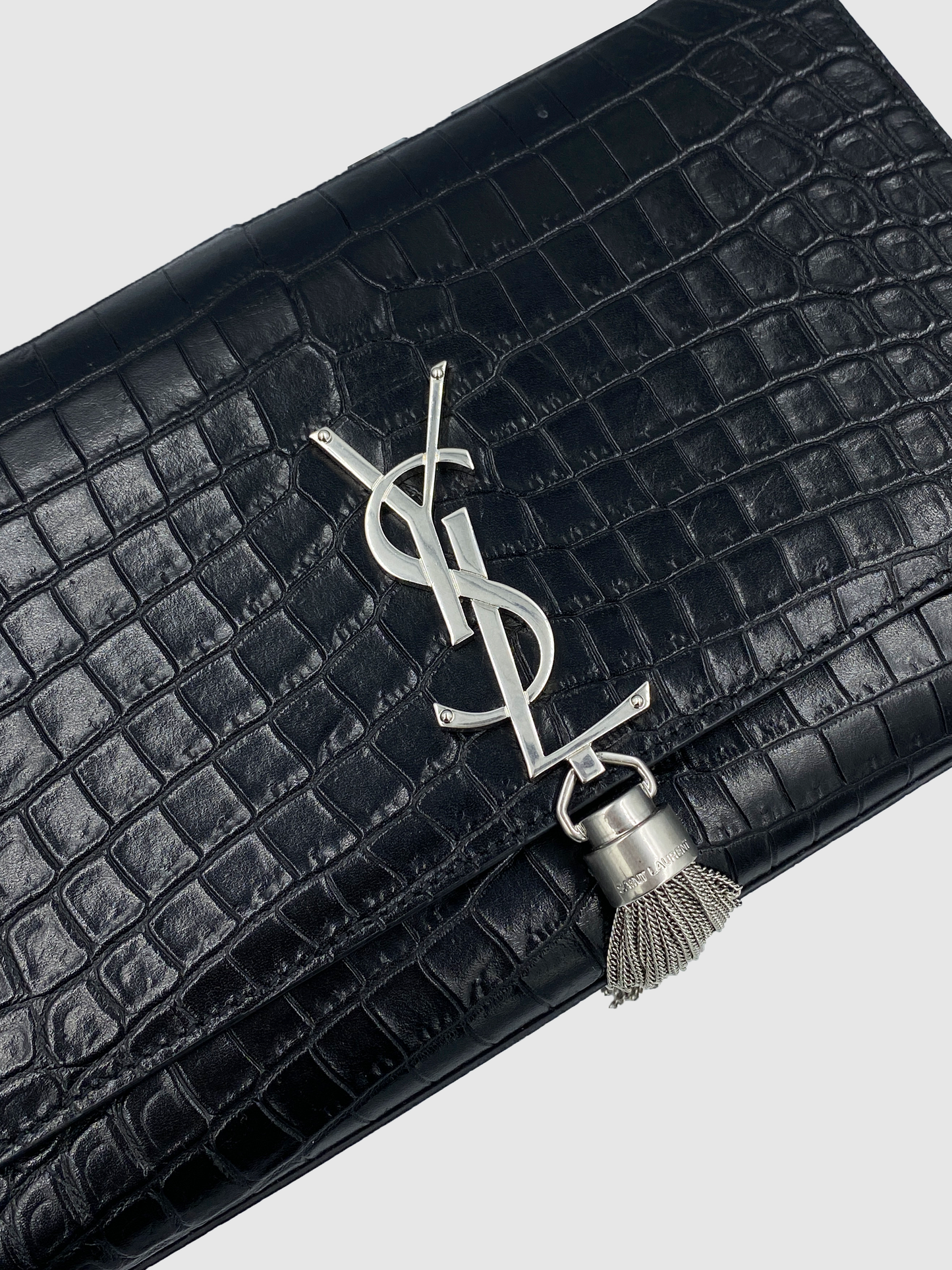 Saint Laurent Kate Croc-Embossed Leather Crossbody Chain Bag