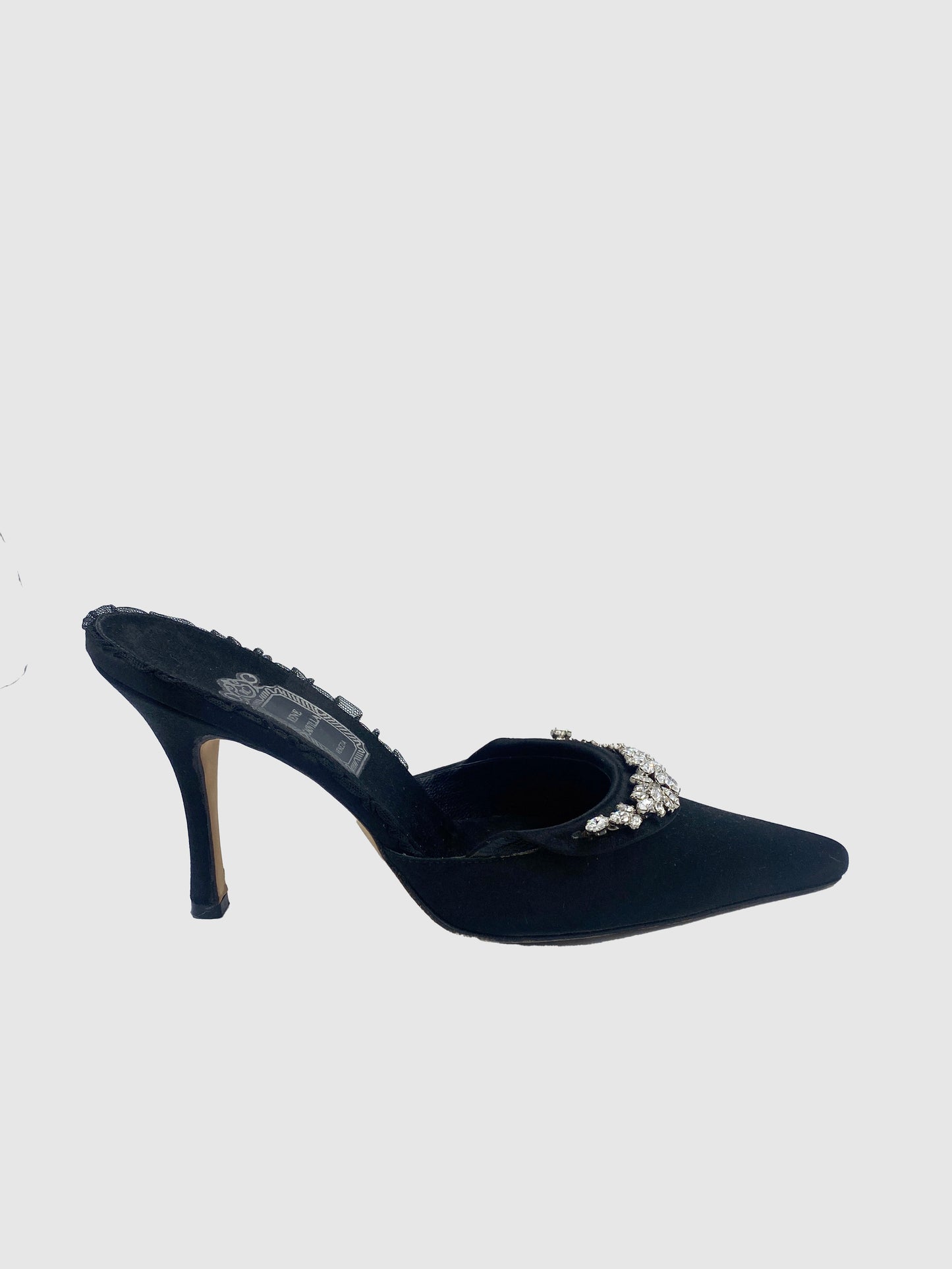 Rene Caovilla Black Saint Mule with Crystal Embellishment - Size 38