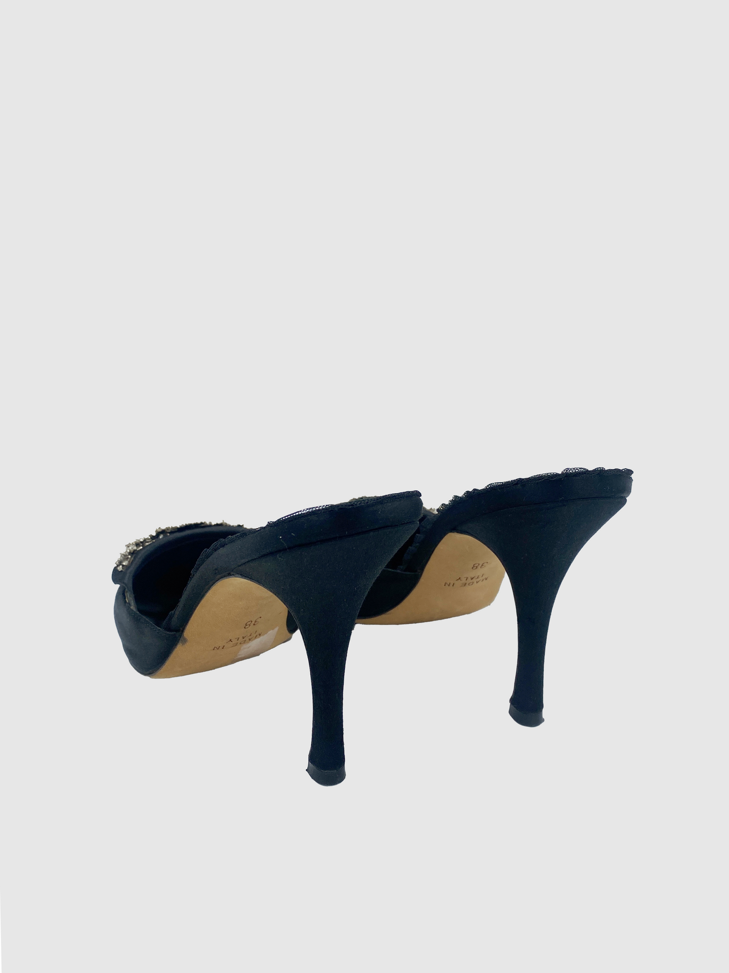 Rene Caovilla Black Saint Mule with Crystal Embellishment - Size 38