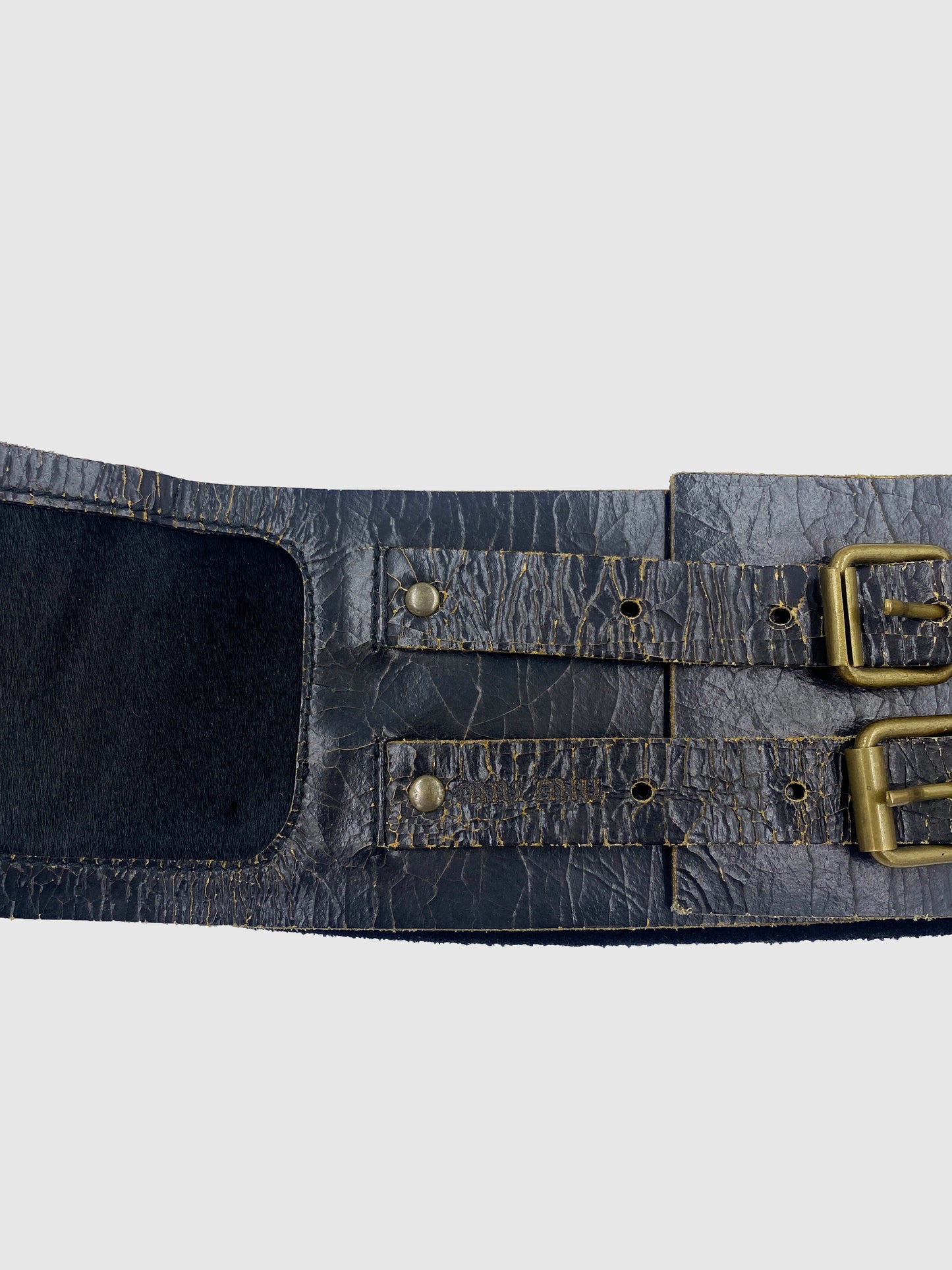 Wide Double Buckle Leather Belt