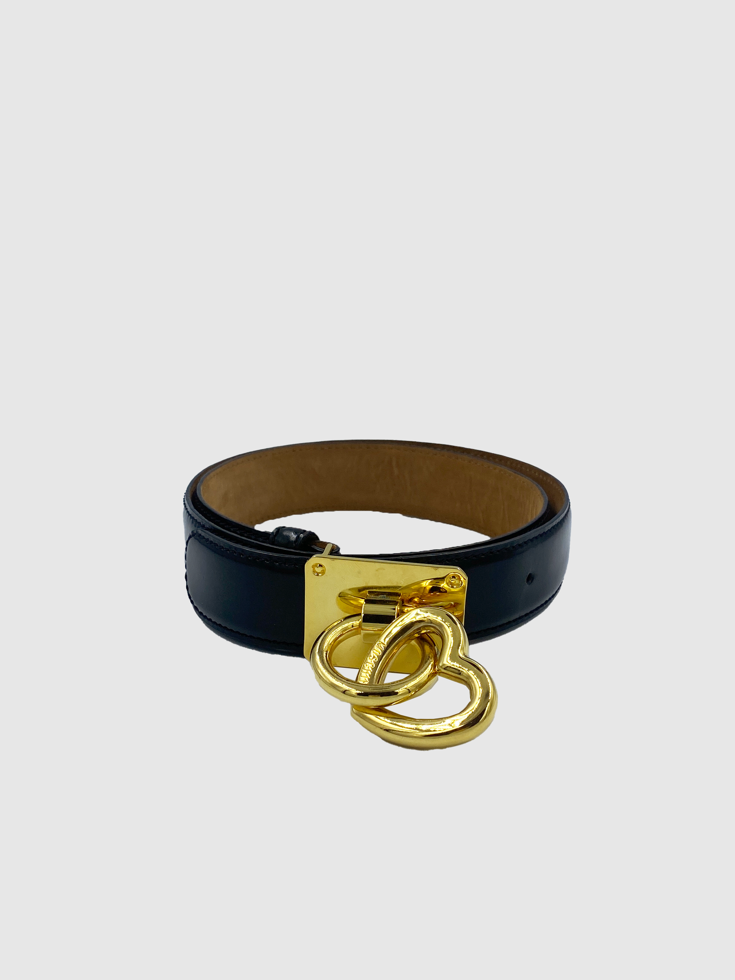 Leather Belt with Heart Shape Buckle