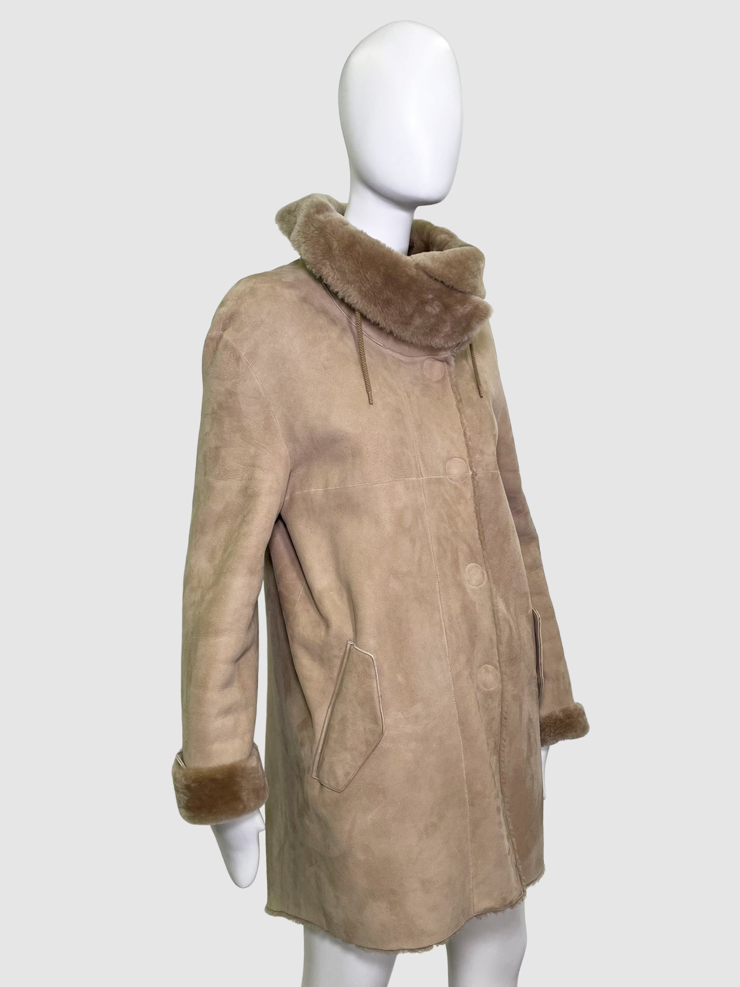 Akris Shearling Single-breasted Coat - Size 10