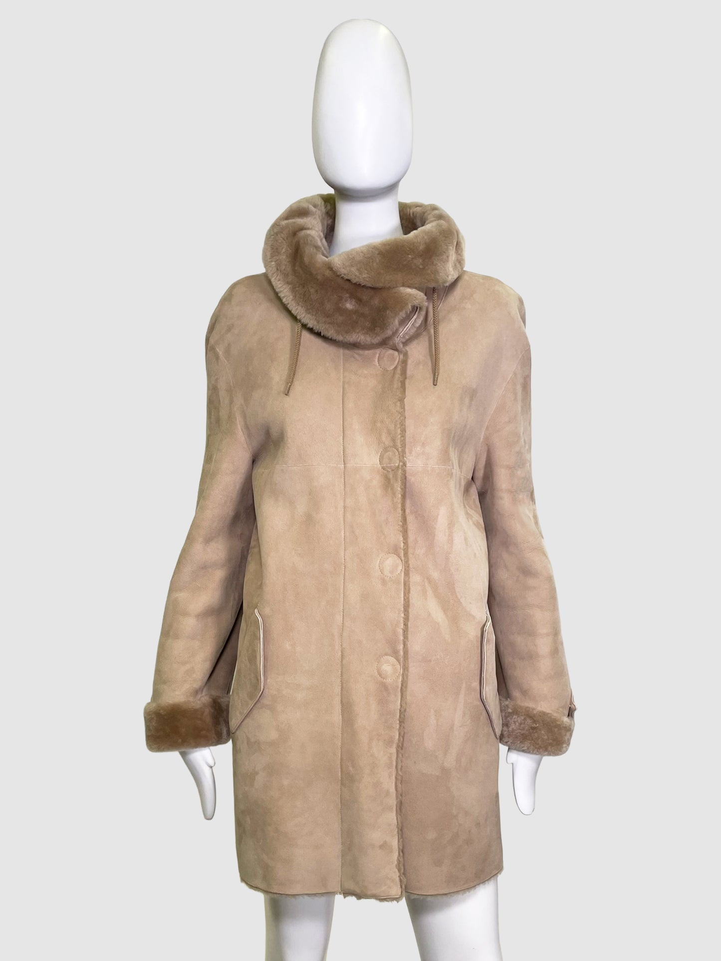 Akris Shearling Single-breasted Coat - Size 10