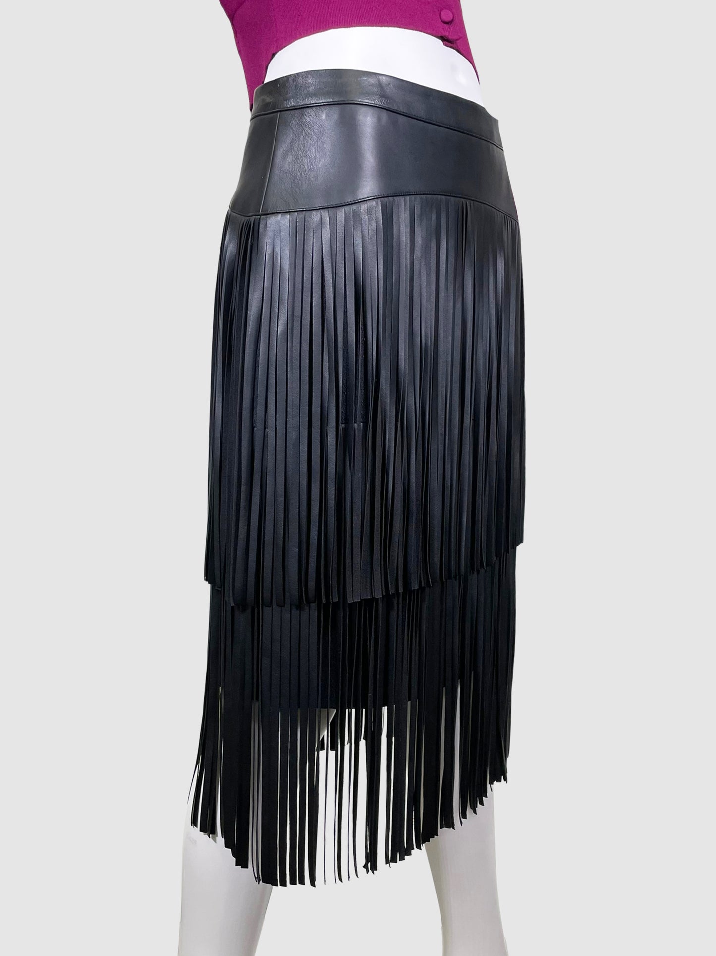 BCBG Fringed Leather Skirt - Size 4