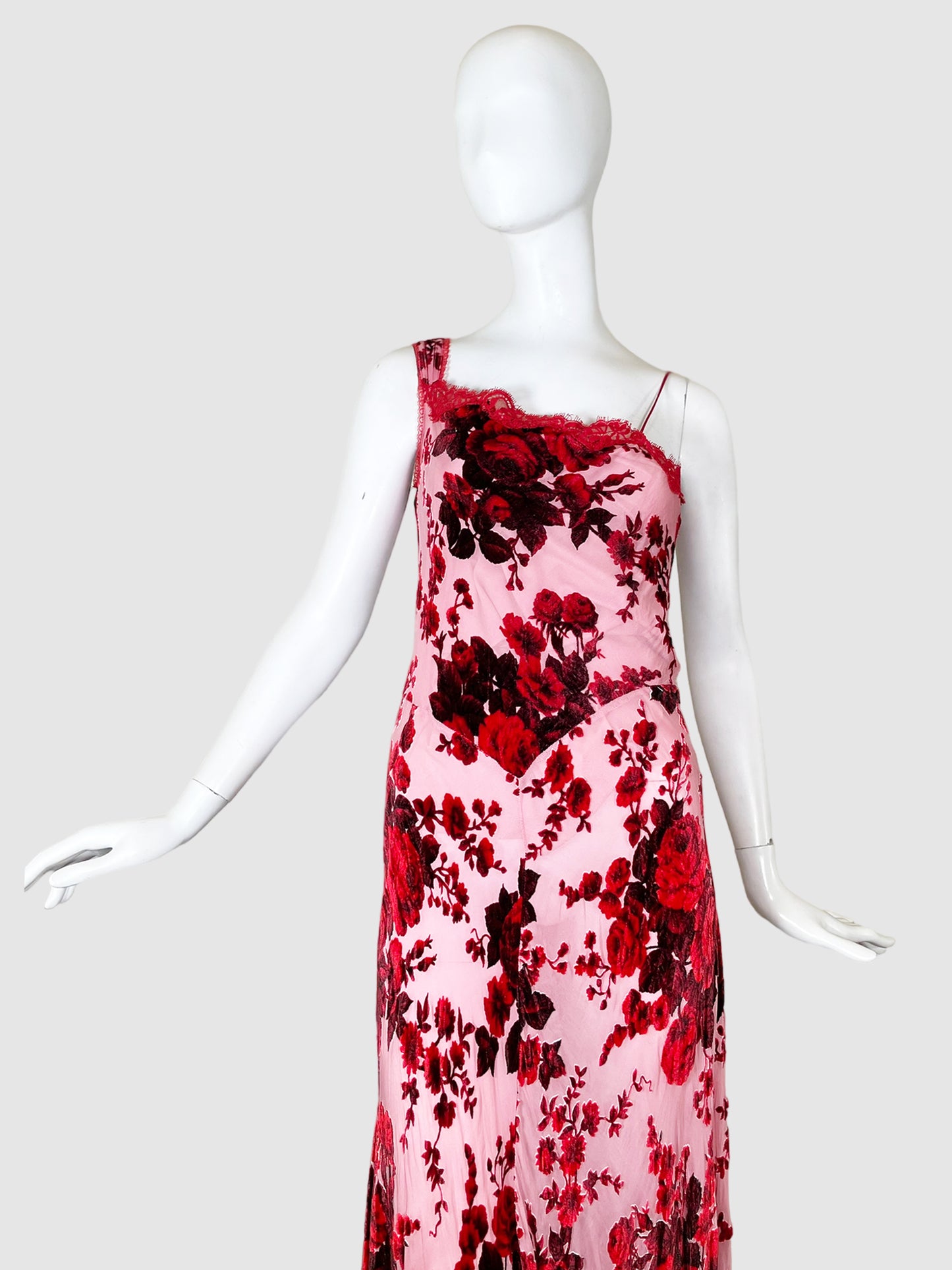 Asymmetrical Floral Lace Dress - Size 8