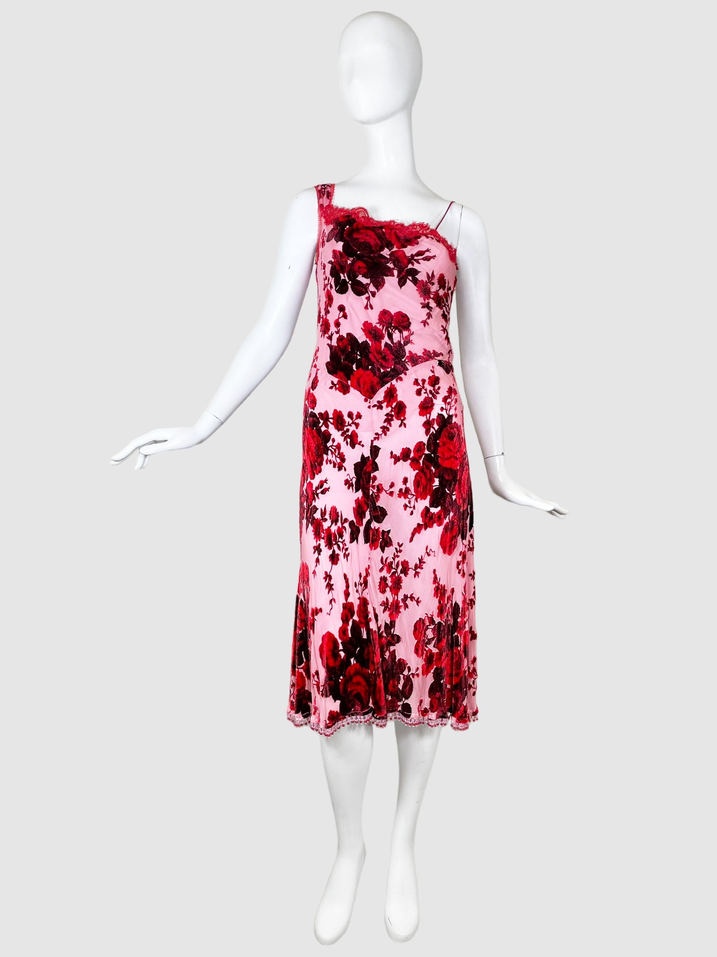 Asymmetrical Floral Lace Dress - Size 8