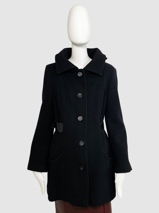 Wool Coat with Leather Belt - Size L