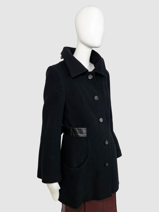 Wool Coat with Leather Belt - Size L