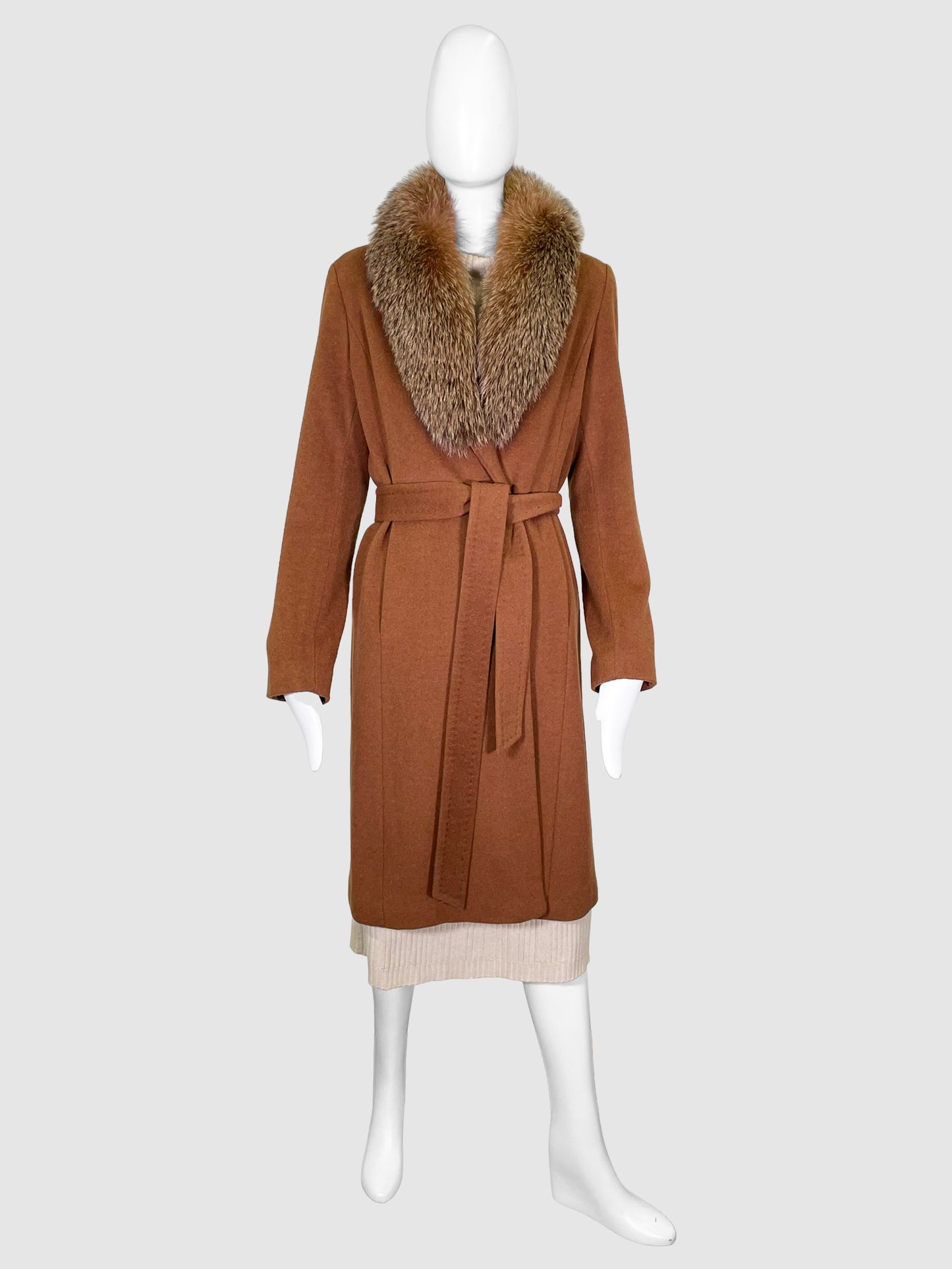 Wool Coat with Fur Trimmed Collar - Size 2