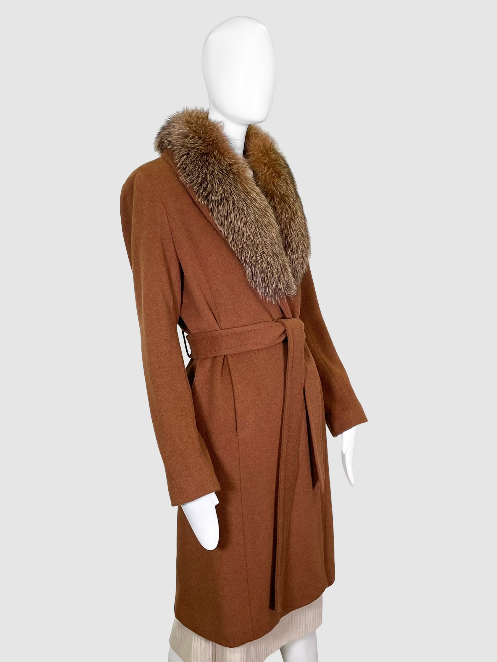 Wool Coat with Fur Trimmed Collar - Size 2