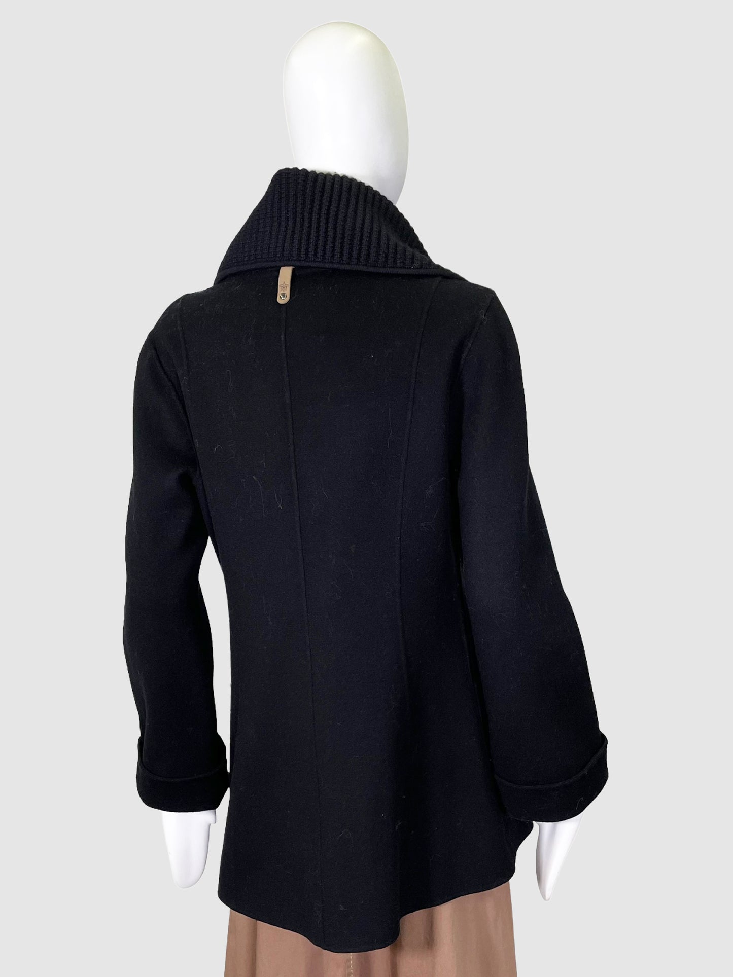Ribbed Large Collar Wool Jacket - Size M