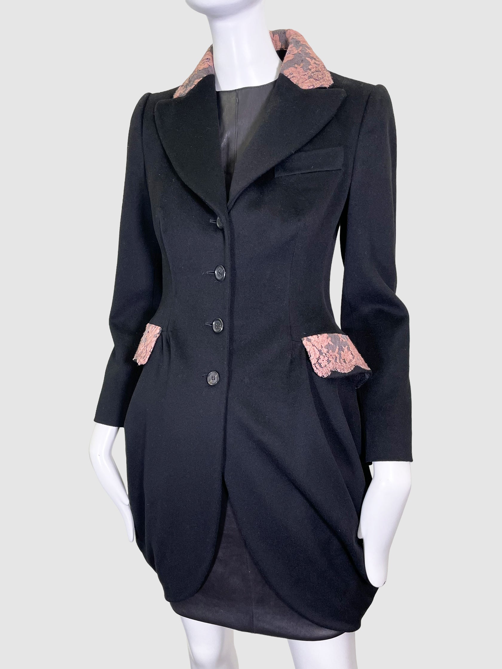 Wool Coat with Lace Details - Size 40