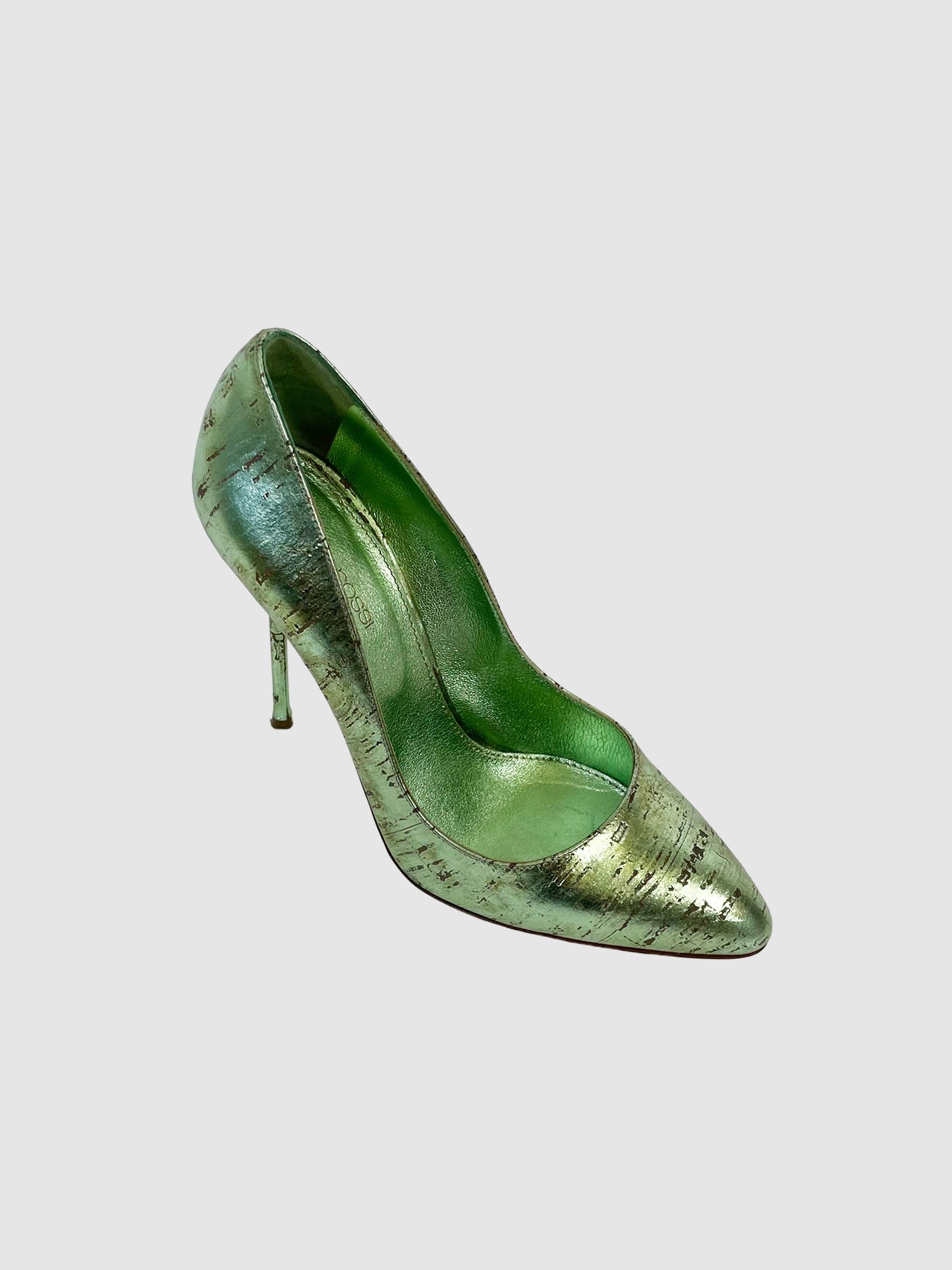 Metallic Leather Pointed Toe Pumps - Size 38
