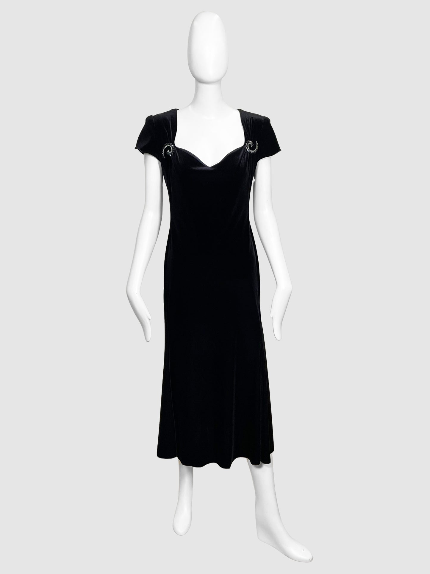 Armani Collezioni Velvet Short-Sleeve Midi Dress - Size 46