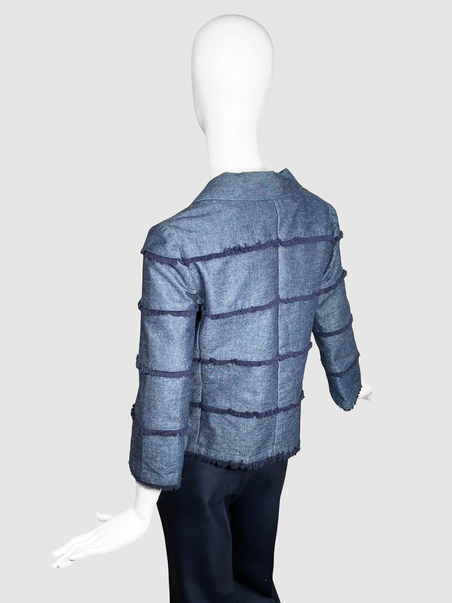 Stripe Denim Button-Up Blazer - Size 42