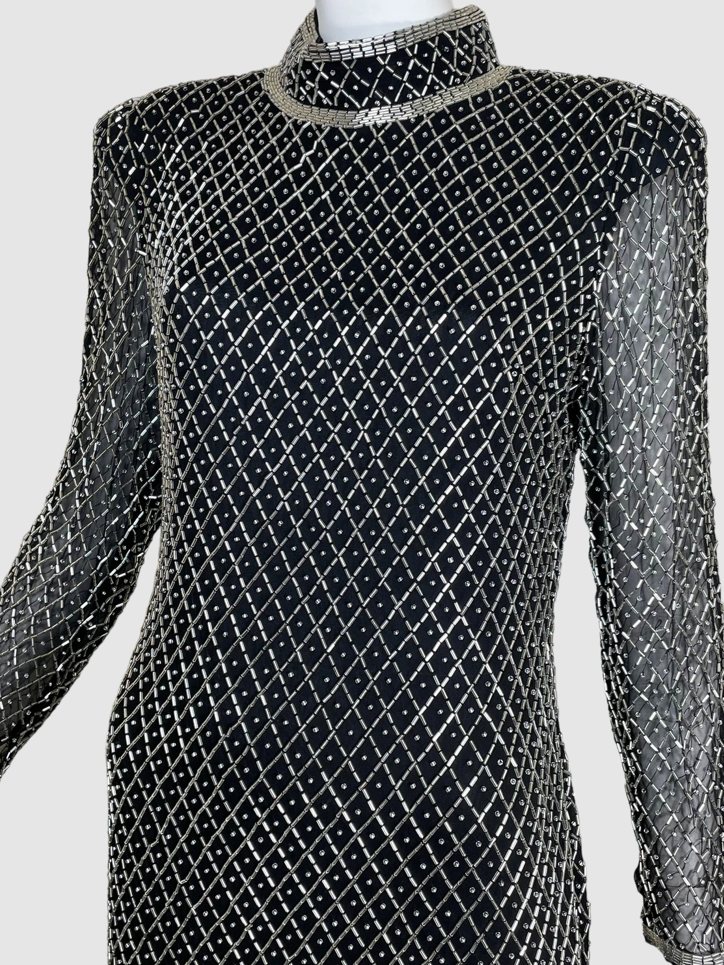 Beaded Maxi Long-Sleeve Dress - Size 8