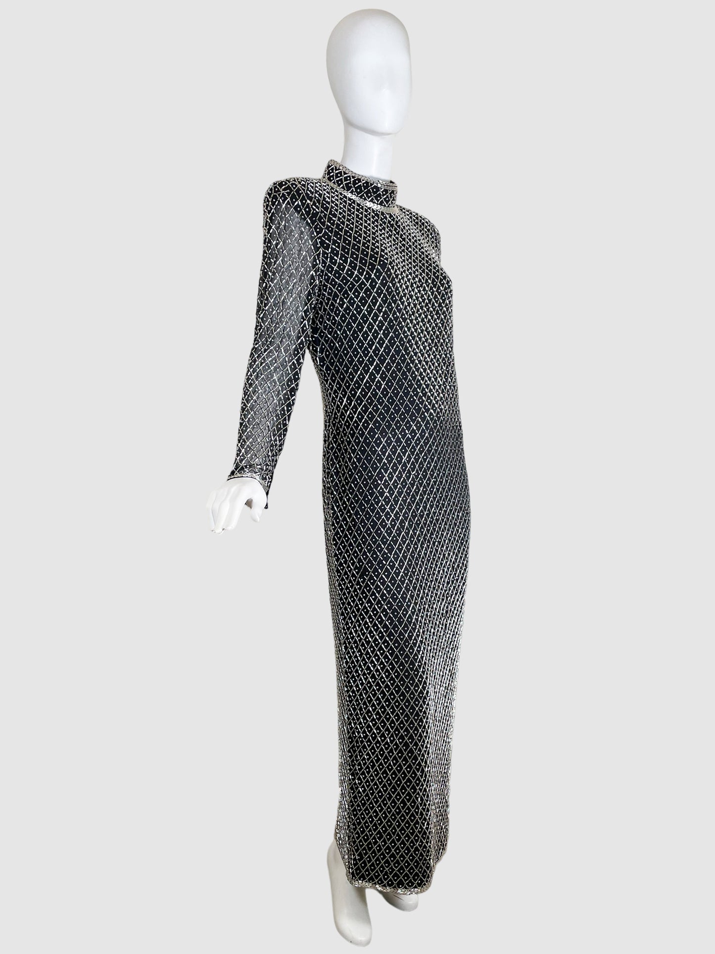 Joan Leslie Beaded Maxi Long-Sleeve Dress - Size 8