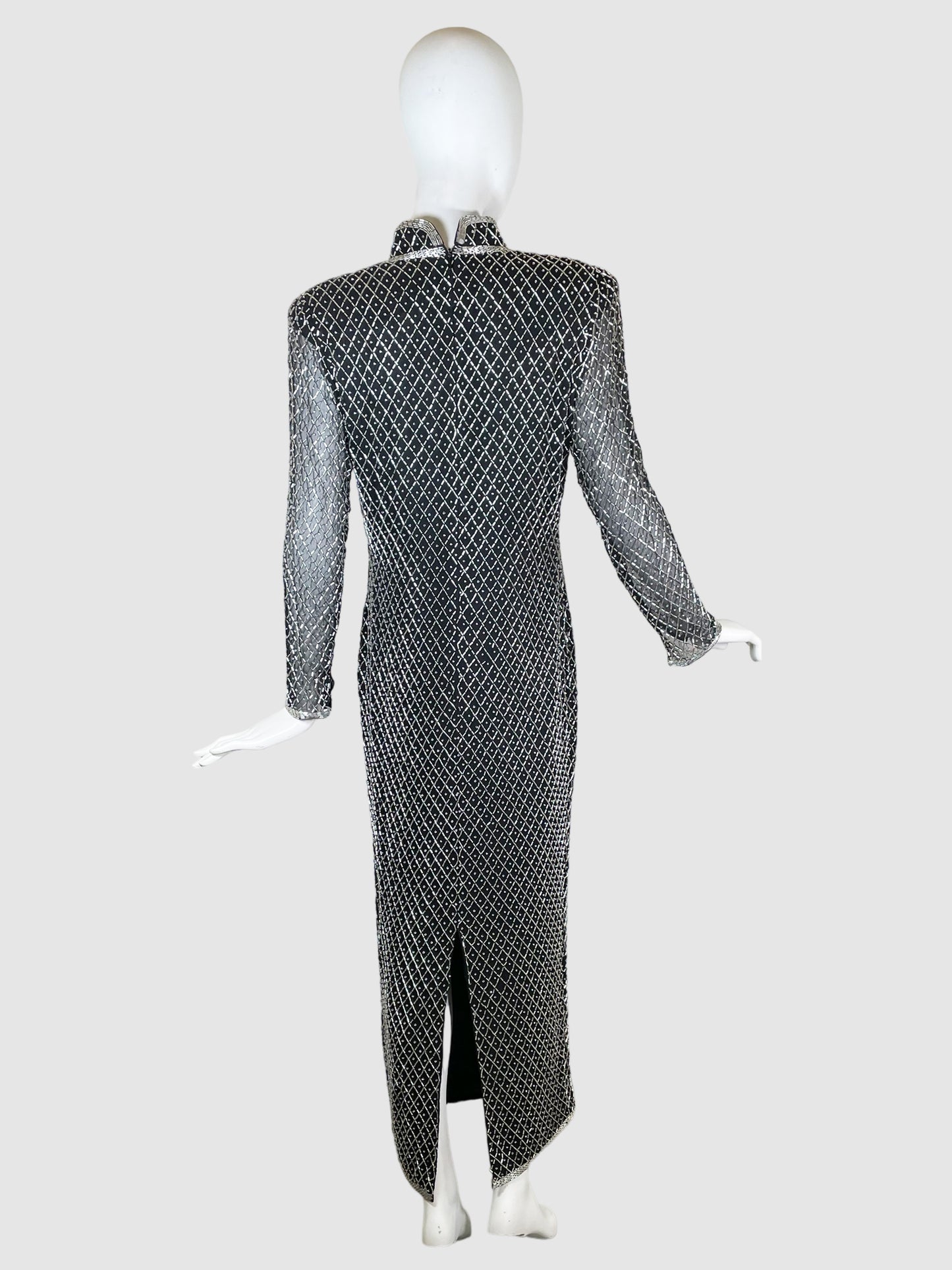 Joan Leslie Beaded Maxi Long-Sleeve Dress - Size 8