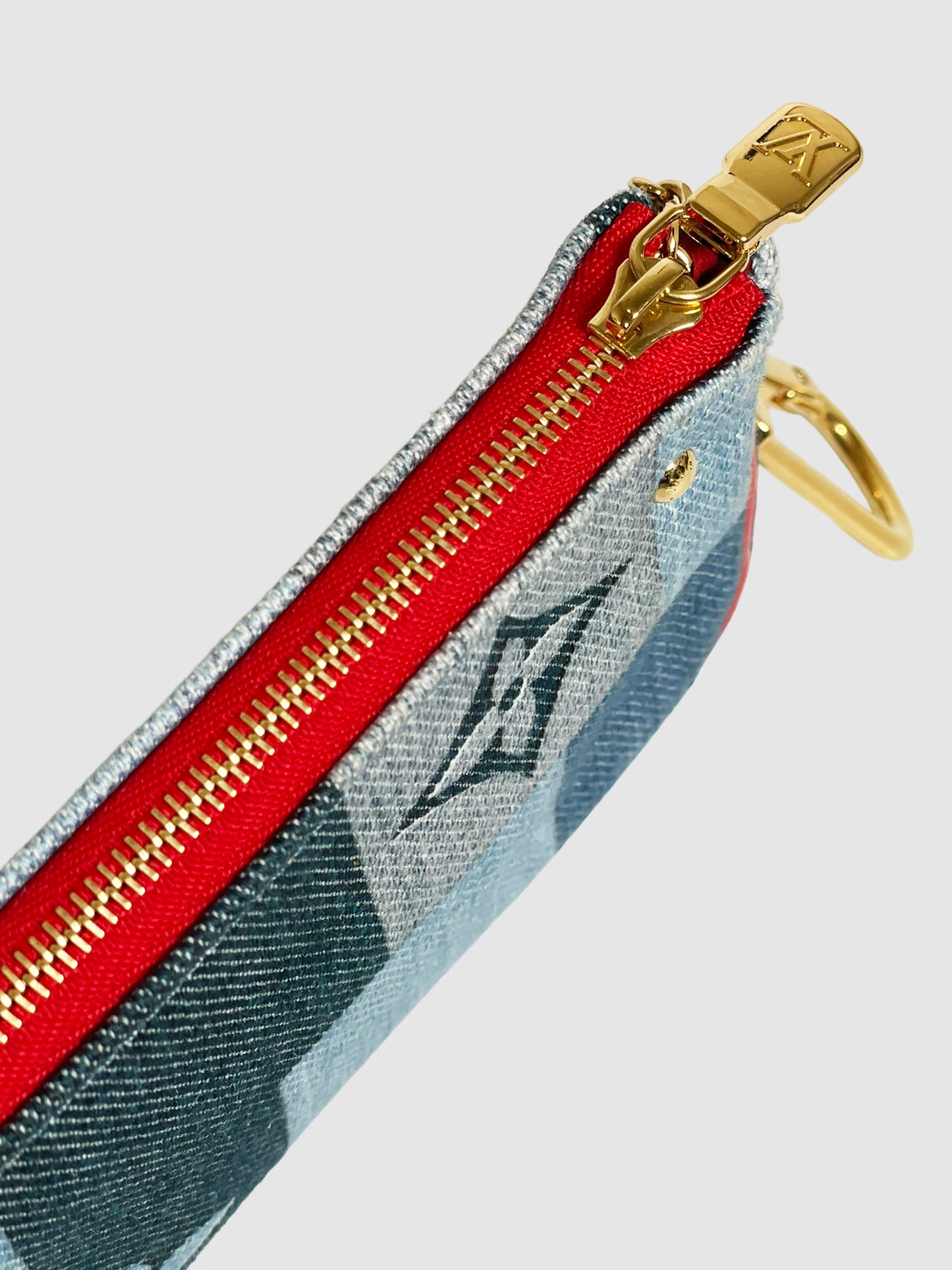Louis Vuitton Monogram Denim Patchwork Keychain Micro Pochette