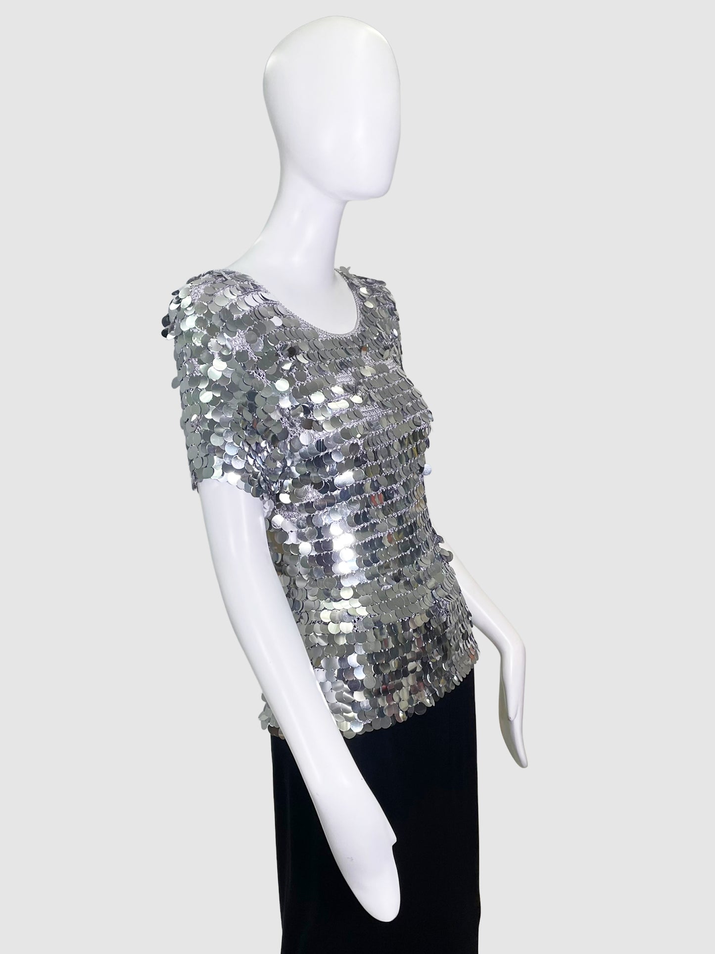 Valenti Silver Sequinned Top - Size L