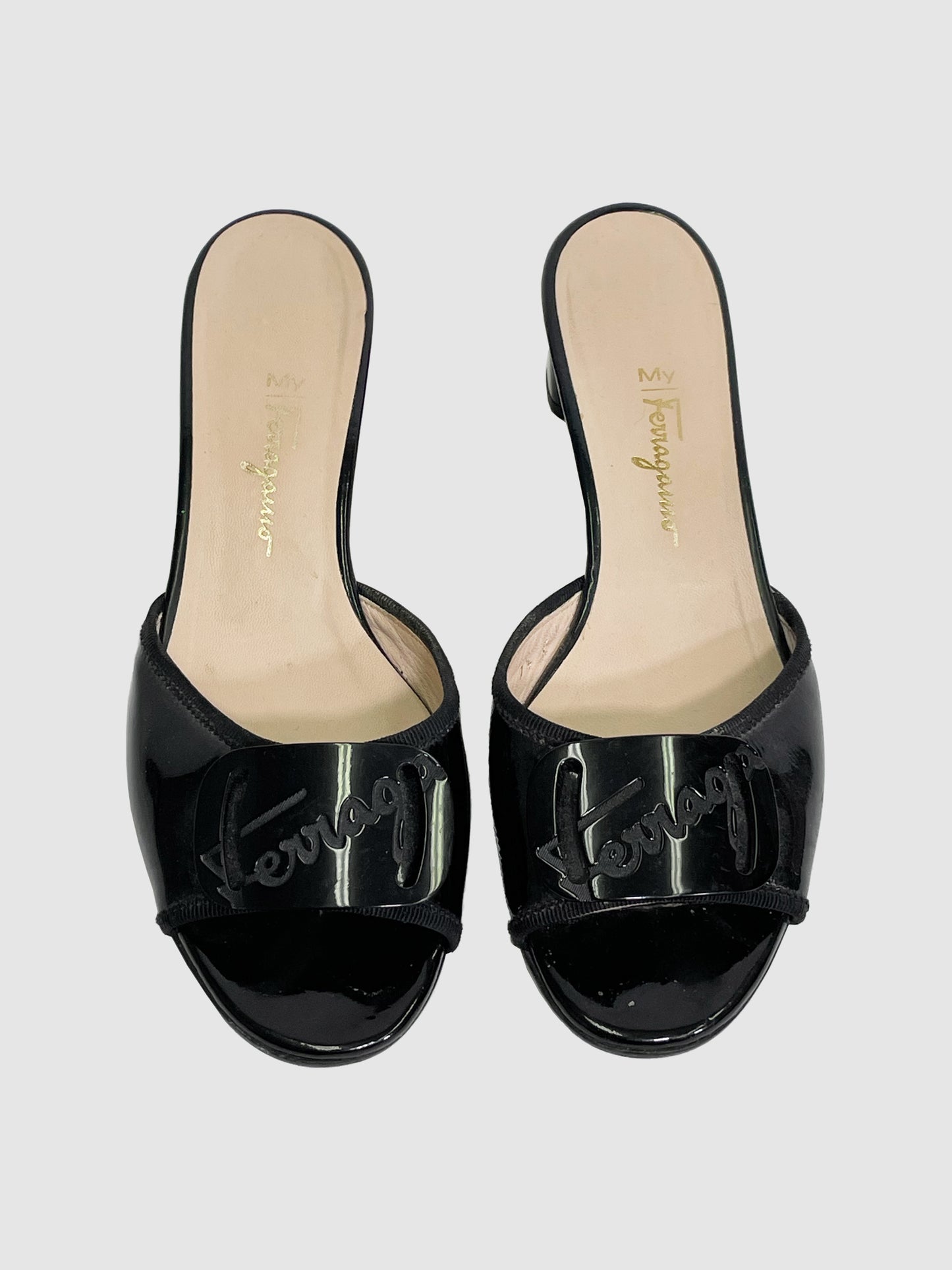 Salvatore Ferragamo Patent Slip On Heels - Size 7.5