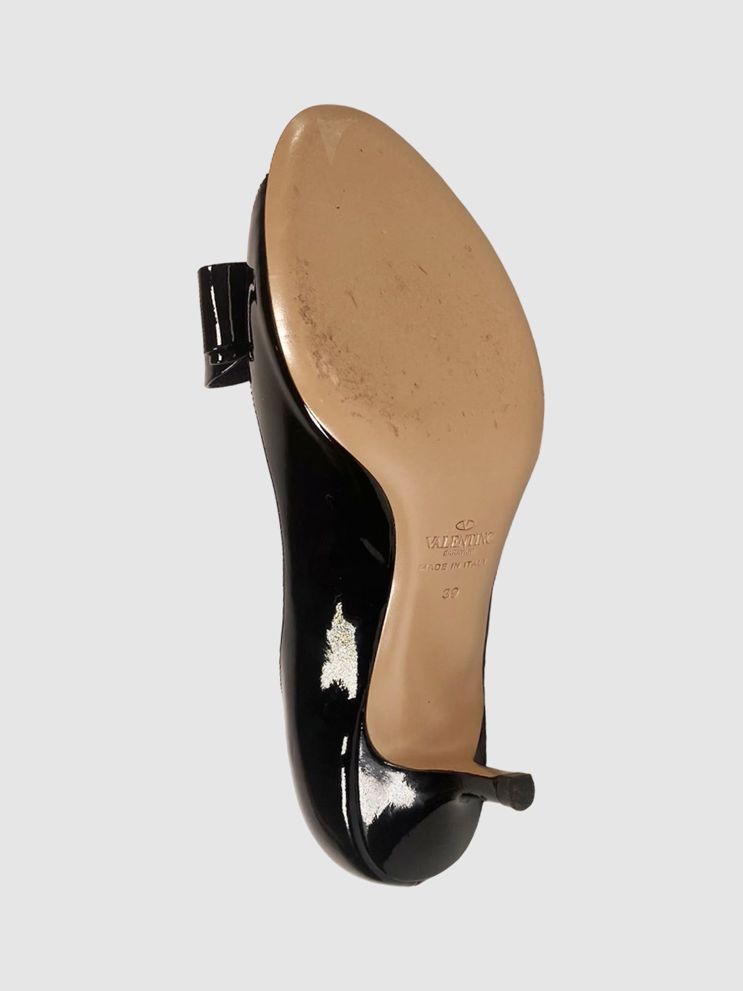 Valentino Patent Leather Bow Open Toe Pumps - Size 39