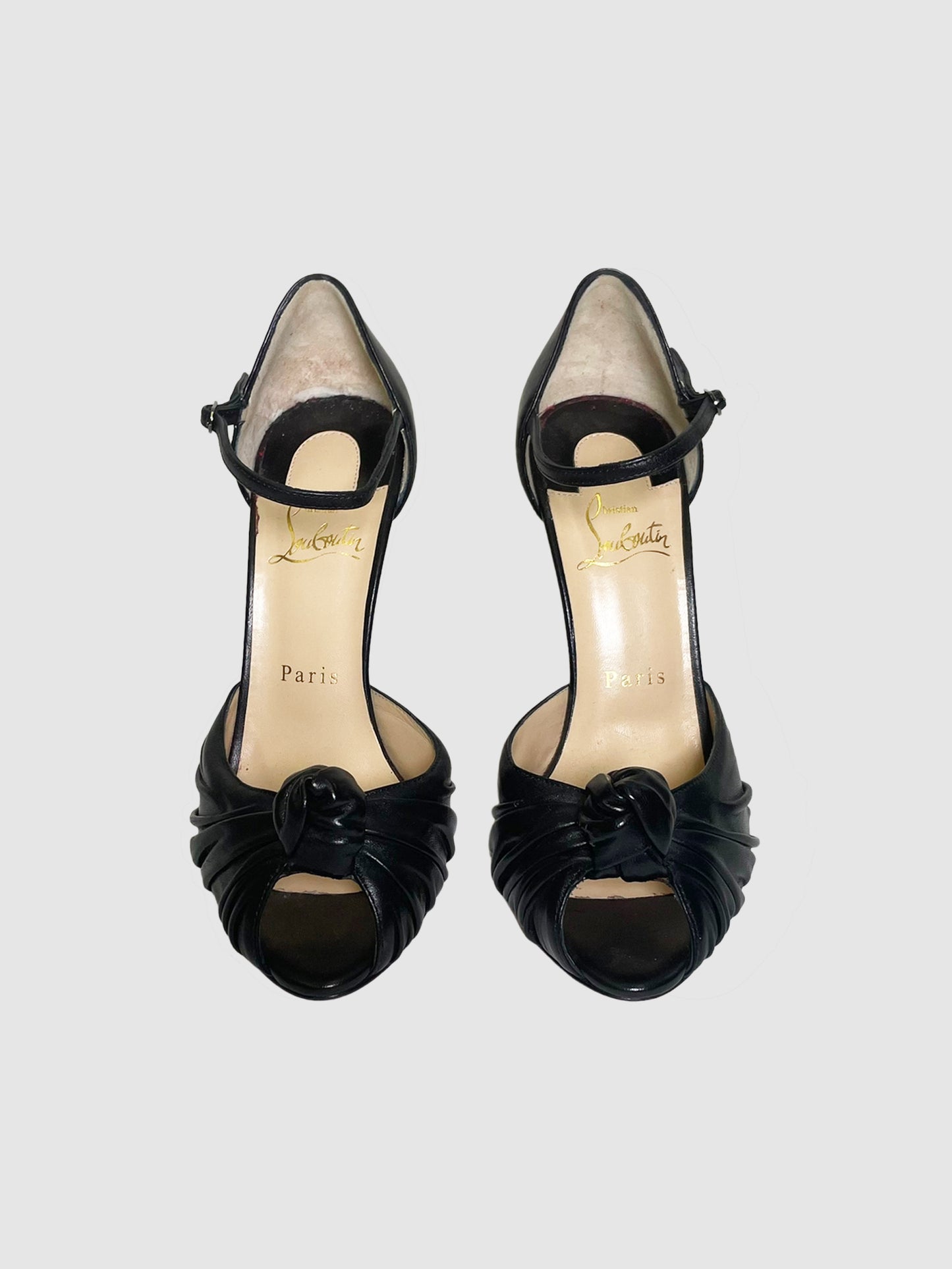 Christian Louboutin Leather Knot Peep Toe Pumps - Size 37