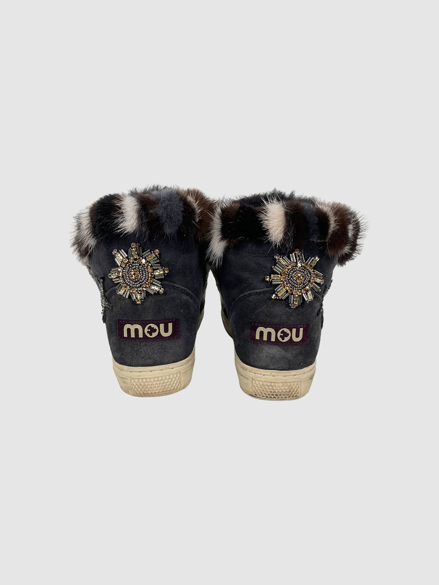 mou Shearling Boots with Beaded Embroidery - Size 37