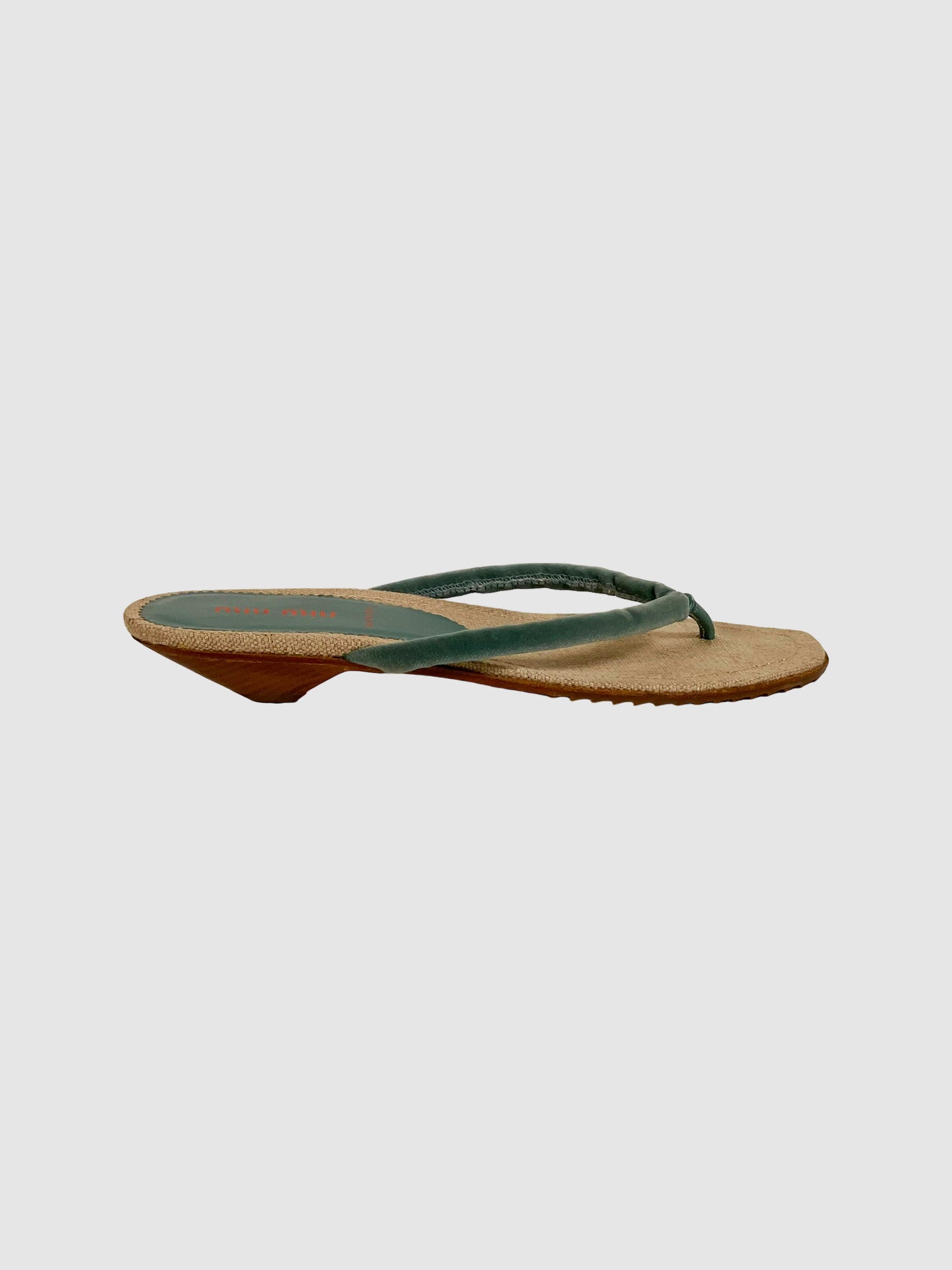 Velvet Thong Strap Slides - Size 35.5